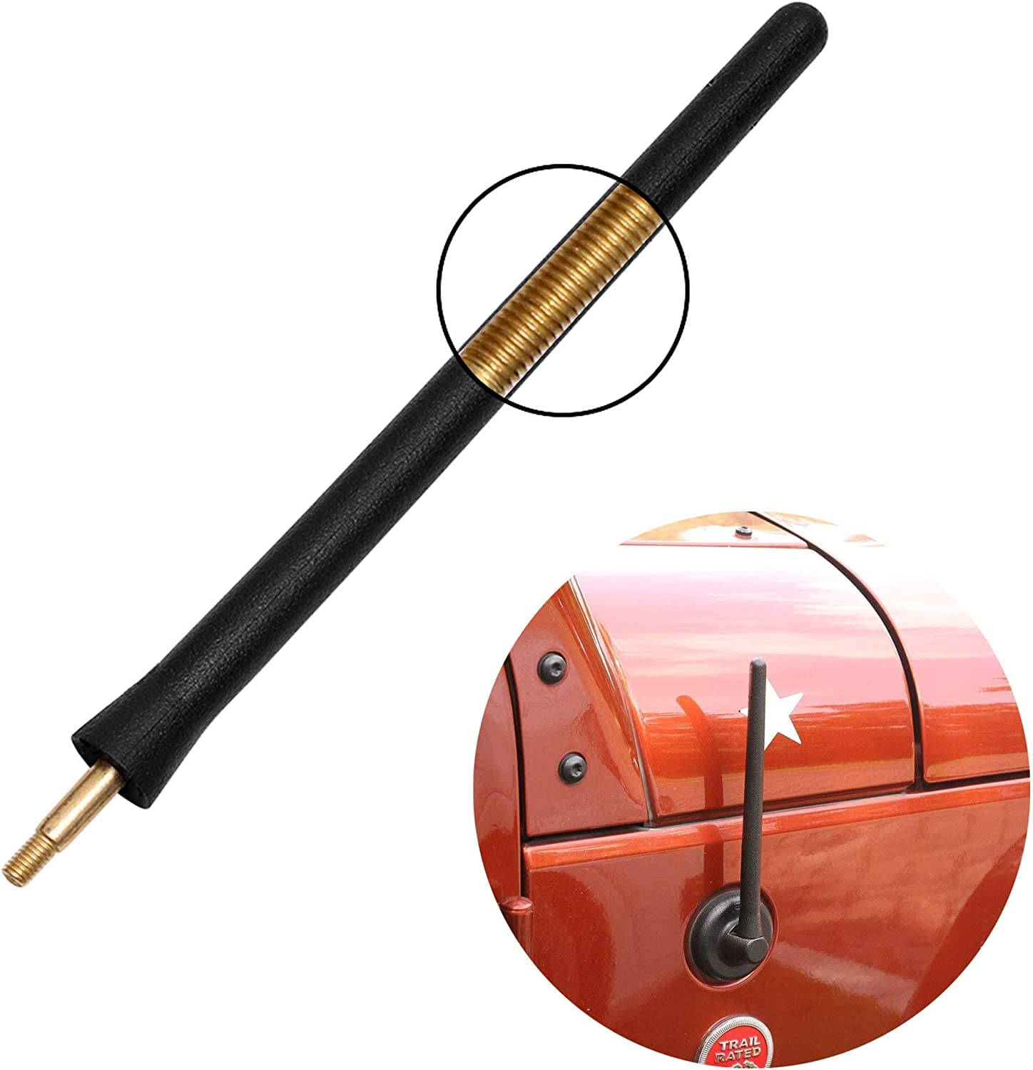 KSaAuto 6 3/4 Inch Short Antenna Replacement for 2019-2025 Jeep Wrangler JL JK Rubicon Sahara Sport Unlimited 4xe Willys Mojave JT Gladiator - Enhanced Car Radio Reception, Durable Jeep Accessories - Perfect for Off-Roading & Daily Commuting