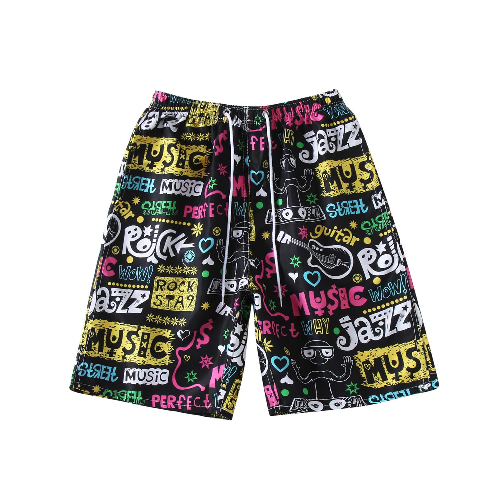 Men's Summer Printed Swim Shorts - Loose Fit Casual Board Shorts with Tether Pocket - Quick Dry Beach & Pool Swimwear for Outdoor Activities