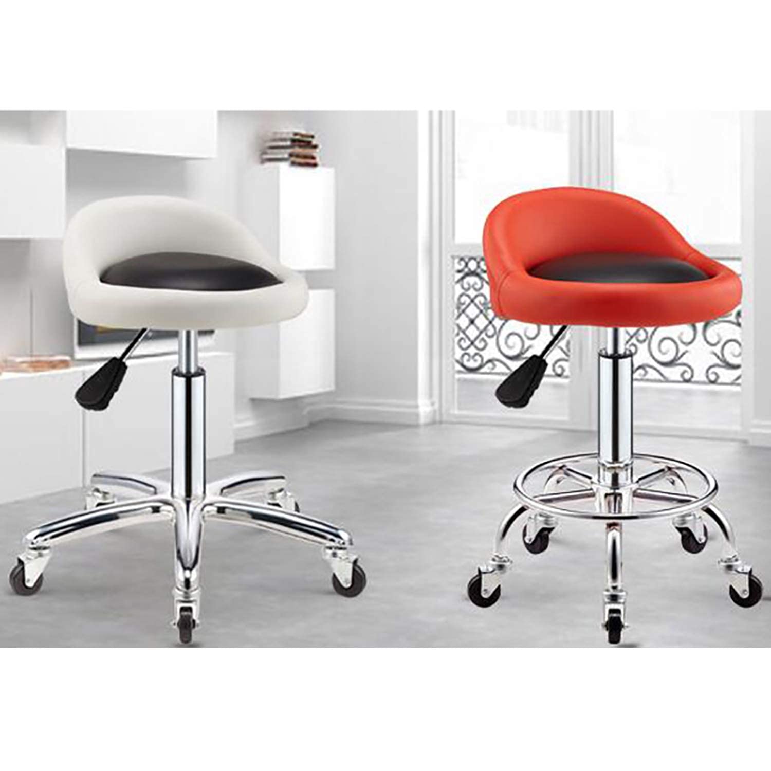 Adjustable Hydraulic Rolling Salon Stool with Backrest & Wheels - Ergonomic Swivel Chair for Tattoo, Massage, Facial Spa, Manicure & Dentist Clinic - Perfect for Beauty Salons, Tattoo Parlors & Medical Offices (Black)