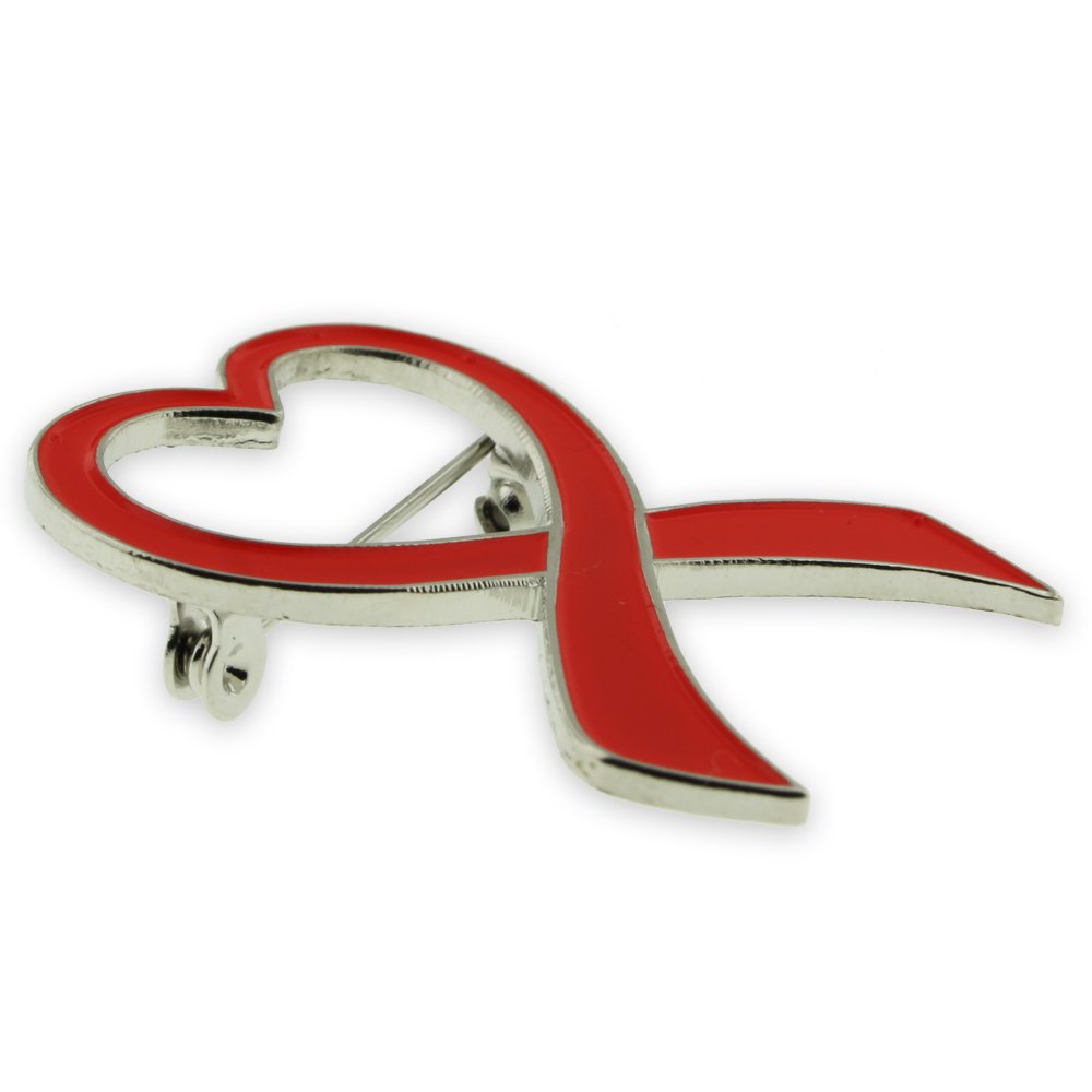Red Heart Awareness Ribbon Enamel Pin Brooch - Support Cancer, HIV/AIDS & Heart Disease Causes - Perfect for Lapels, Jackets & Charity Events