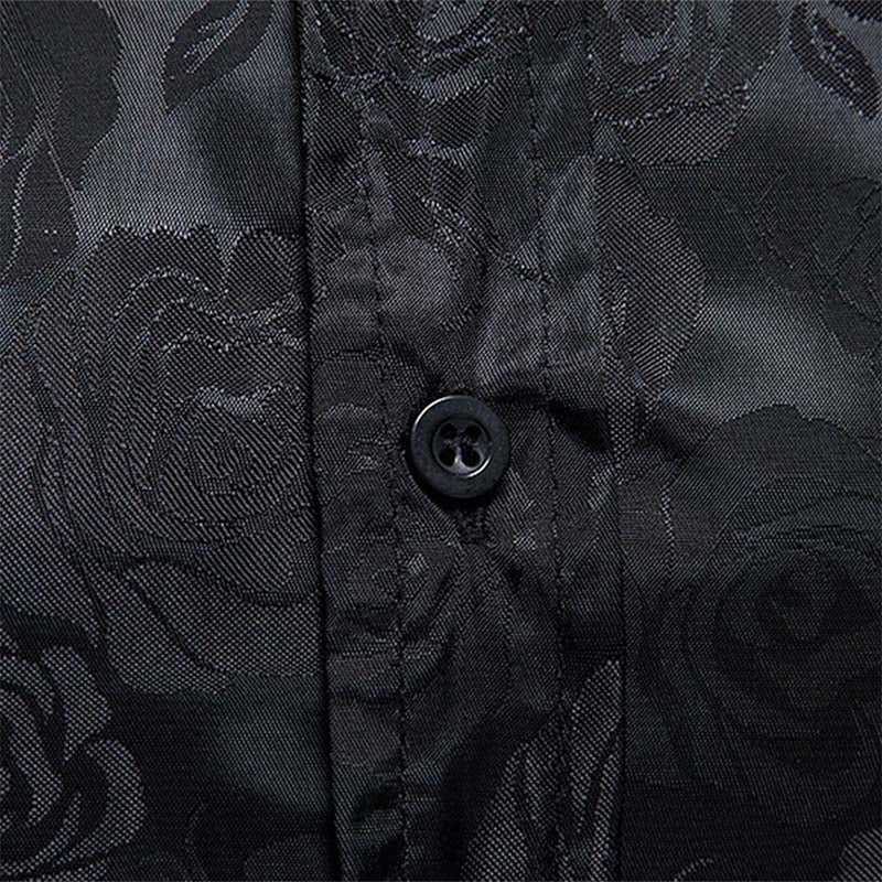Men's Slim Fit Rose Printed Casual Shirt - Black Stylish Button Down Shirt for Work, Date Night & Everyday Wear