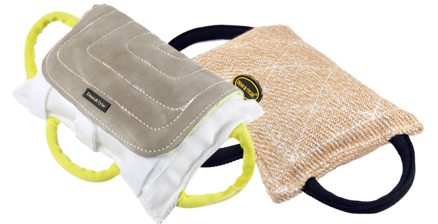 Dean & Tyler 2-Pack Bite Pillows for Dogs - Durable Jute & Leather Chew Toys, 13 x 8.5 Inch - Perfect for Aggressive Chewers, Training & Playtime