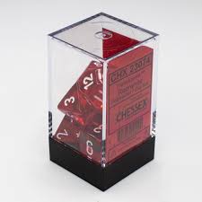 Chessex Translucent Red with White Polyhedral 7-Dice Set for D&D, RPG, and Board Games - Perfect for Tabletop Gaming and Roleplaying Adventures