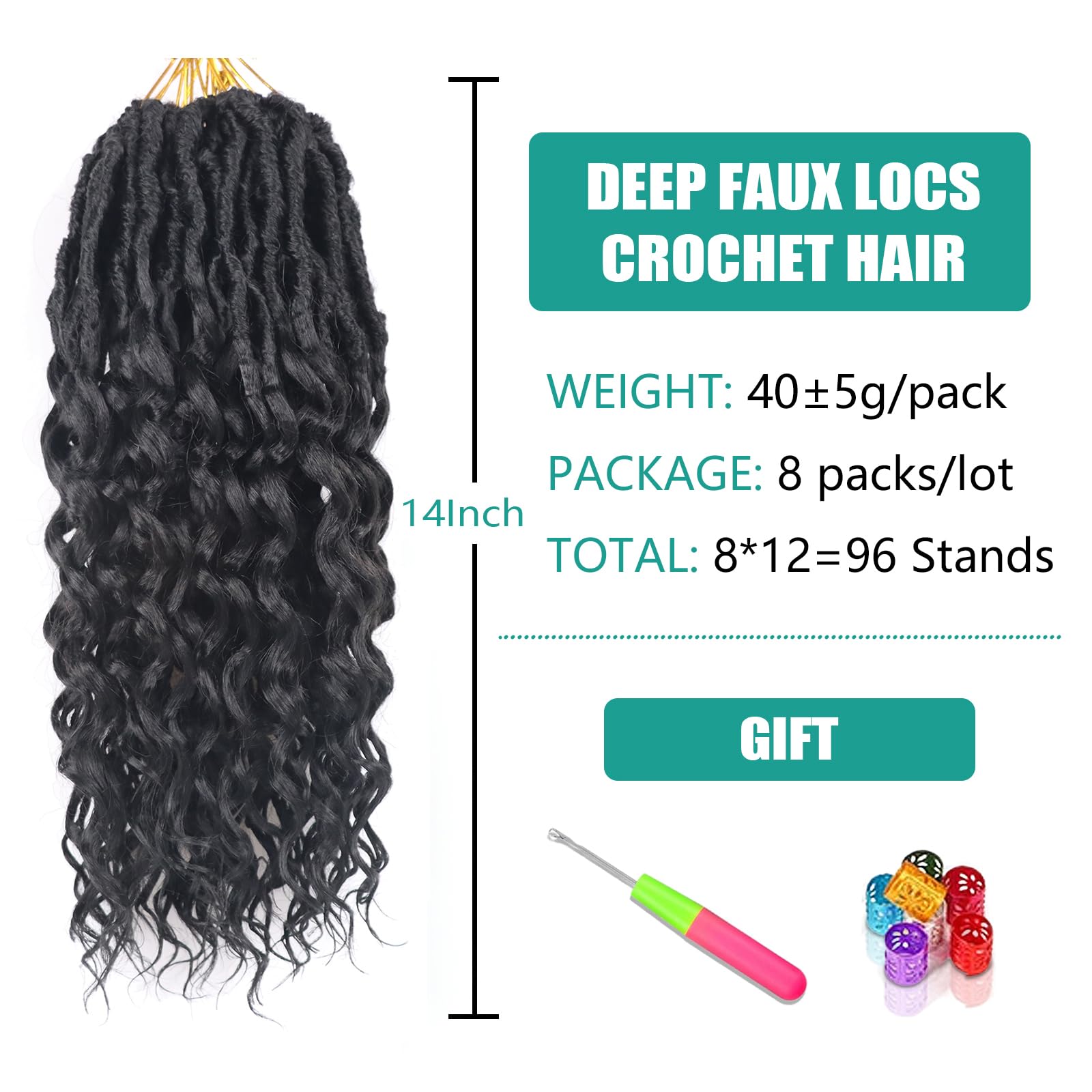 14 Inch Deep Faux Locs Crochet Hair - 8 Packs Goddess Locs Crochet Braids with Soft Curly Ends | Pre-Looped Wavy Crochet Hair for Black Women (1B) | Perfect for Protective Styling, Everyday Wear & Special Occasions