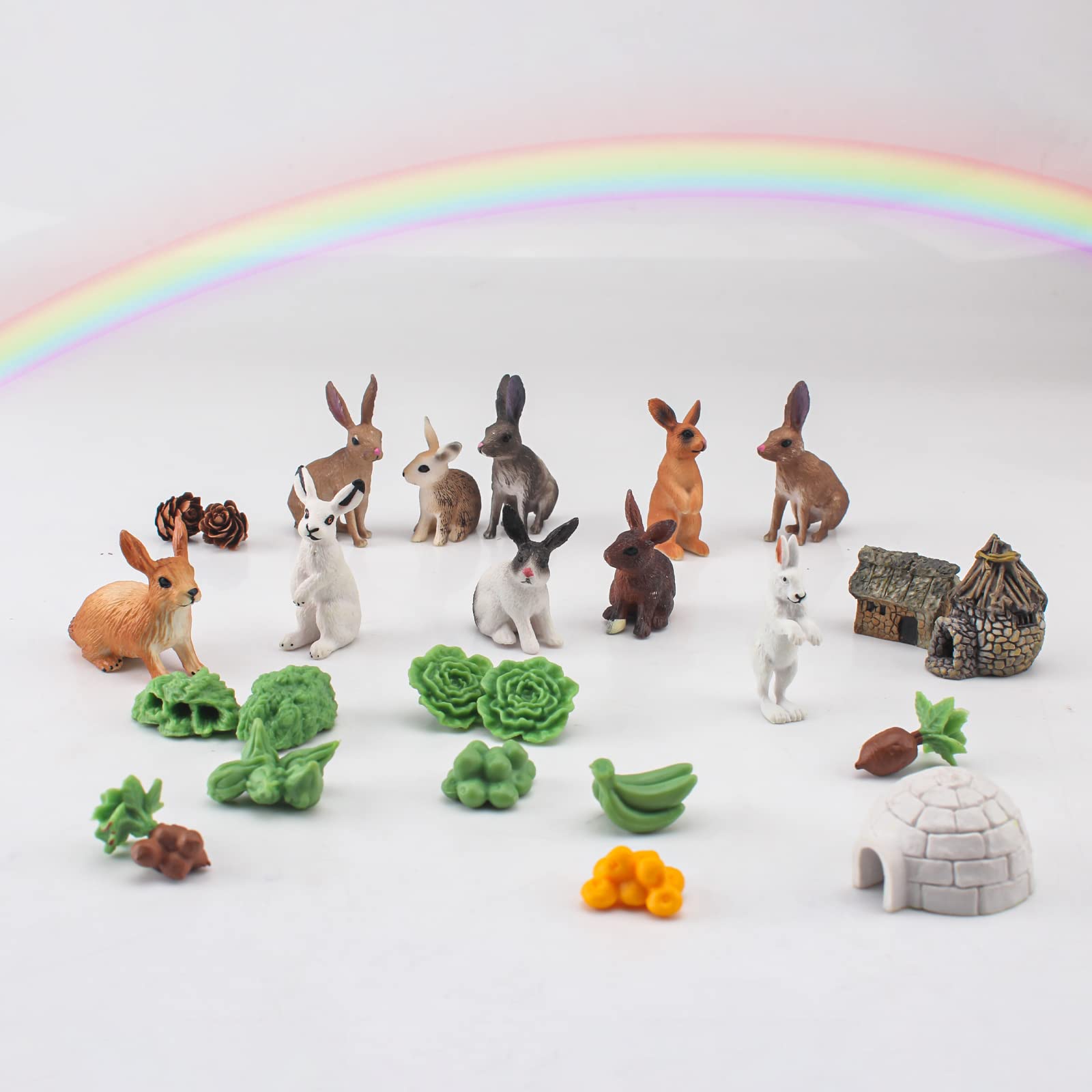 21PCS Mini Rabbit Action Figures with Holes - Cute Bunny Toys Set for Toddlers, Cake Toppers & Dollhouse Accessories - Perfect Gift for Kids Boys & Girls (Birthday Party, Easter Decor, Playtime Fun)