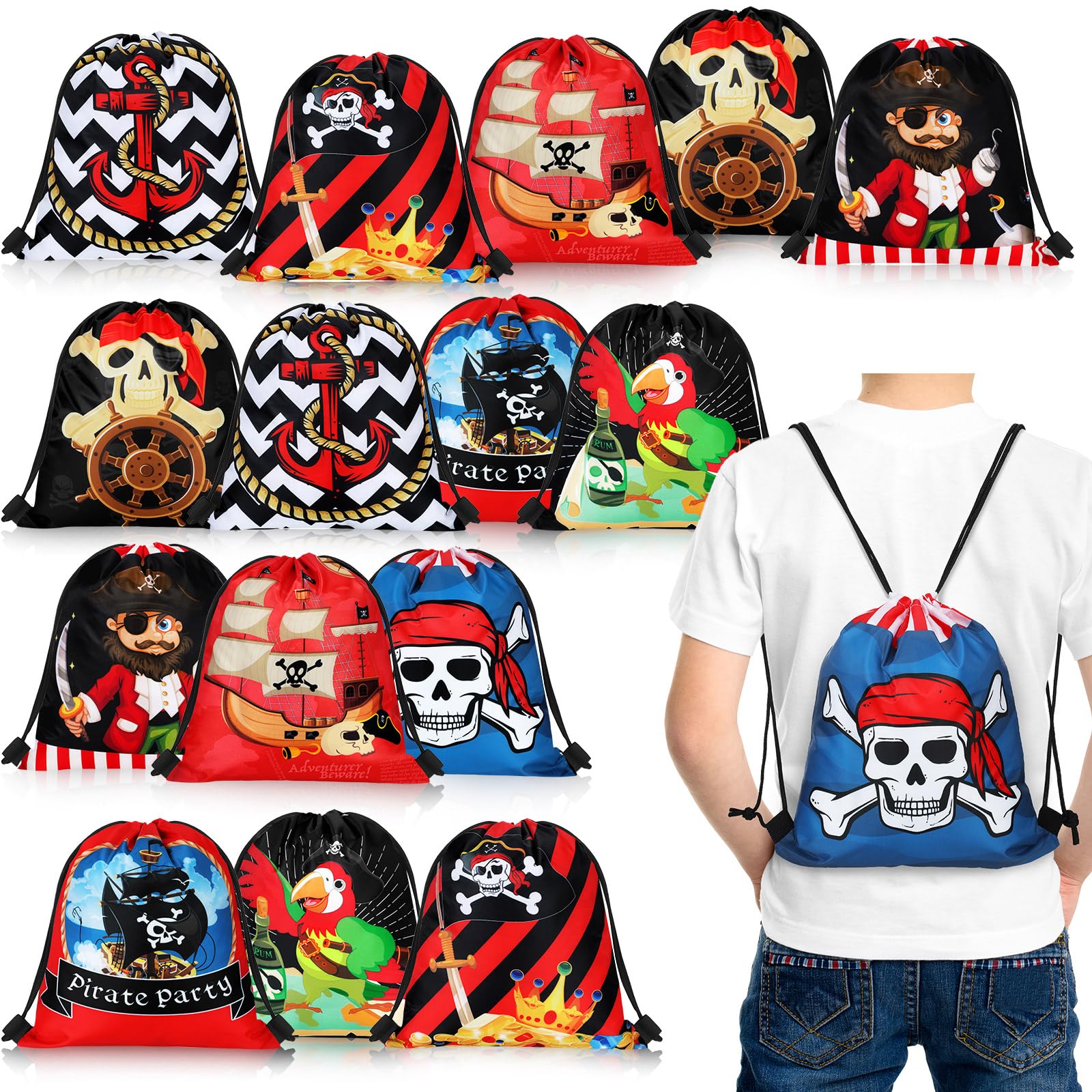 16Pcs Pirate Party Favor Bags for Kids - Halloween & Birthday Supplies for Adventure Themed Decor