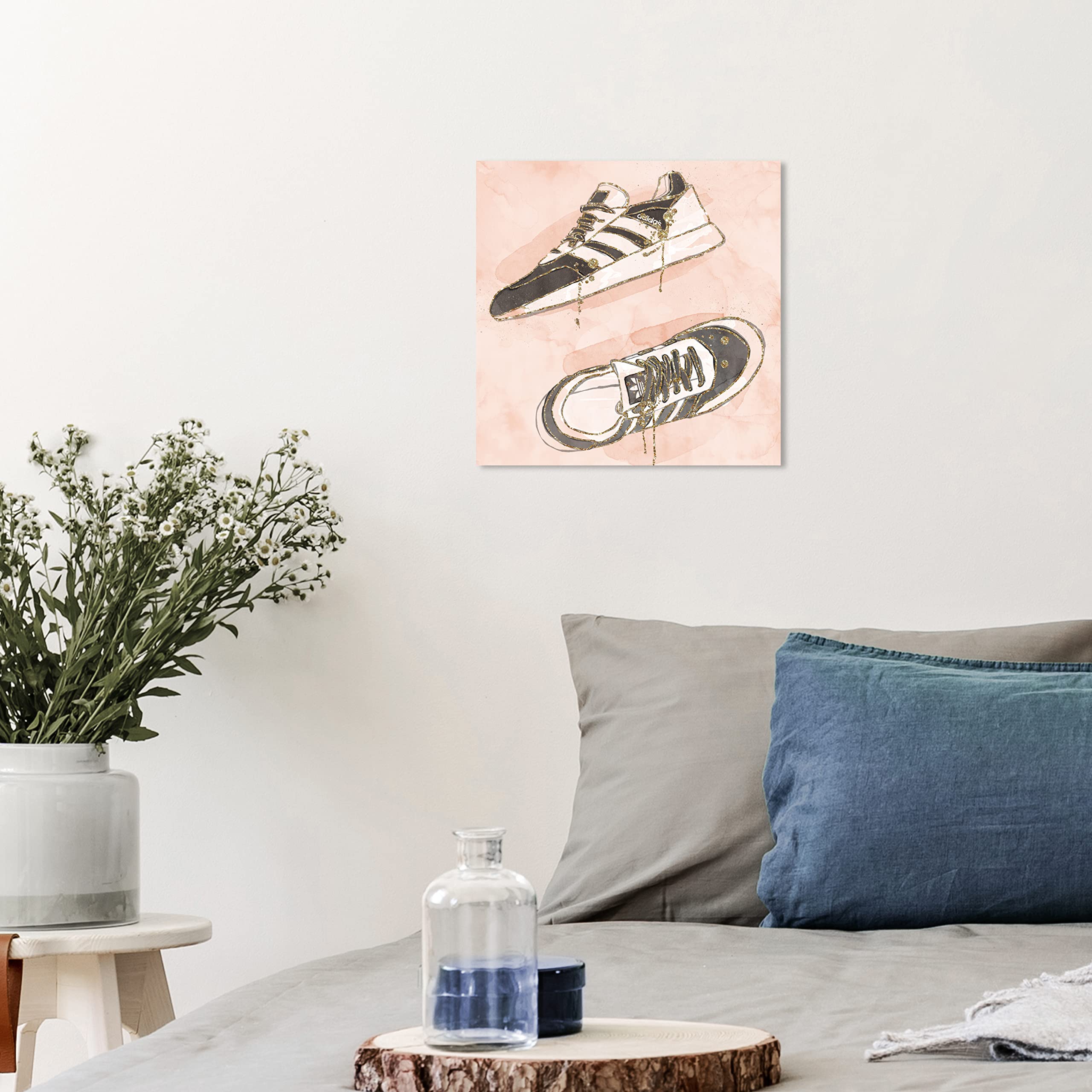 Wynwood Studio Fashion & Glam Modern Canvas Wall Art - Pink & Gold Sneaker Glam Decor for Living Room, Bedroom, Bathroom - 12x12 Inch Home Decor | Perfect for Urban Chic Interiors & Sneakerhead Gifts