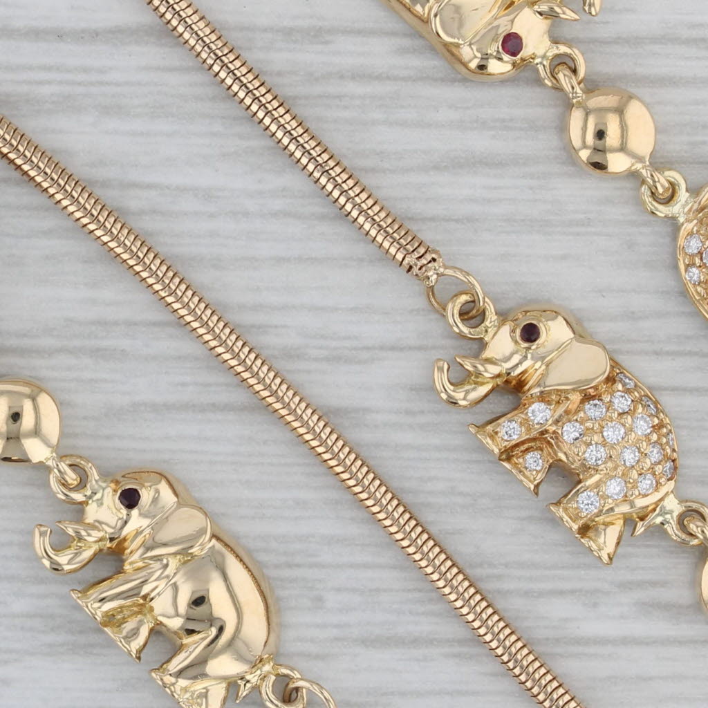 0.28ctw Diamond & Ruby Elephant Pendant Necklace - 14K/18K Yellow Gold - 16 Inch Adjustable Chain - Elegant Jewelry Gift for Women - Perfect for Birthdays, Anniversaries & Special Occasions