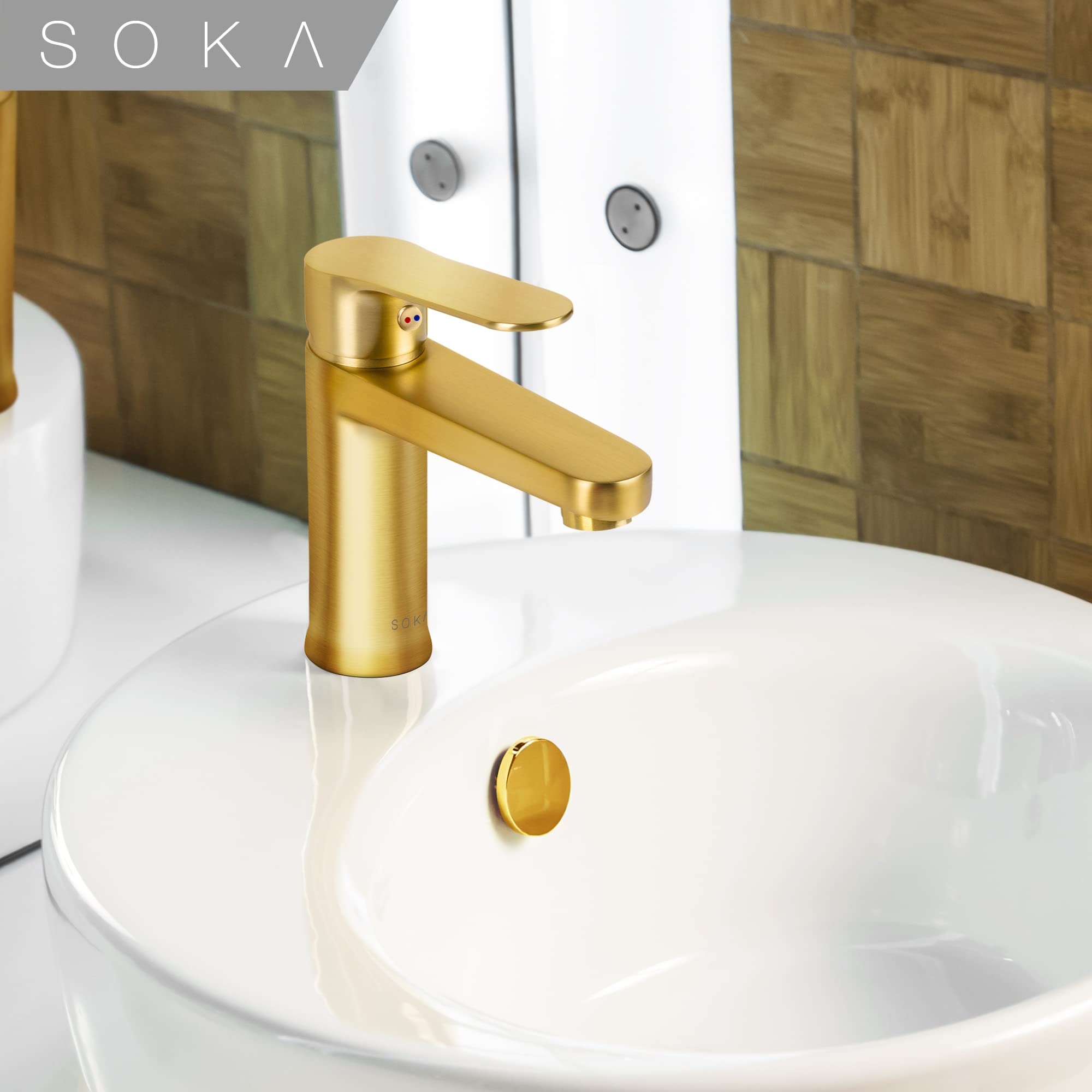 Gold Stainless Steel Bathroom Sink Faucet with Pop-up Drain Stopper & Deck Plate - Single Handle 1 or 3 Hole Installation - Perfect for Modern Bathroom Vanities & Powder Rooms