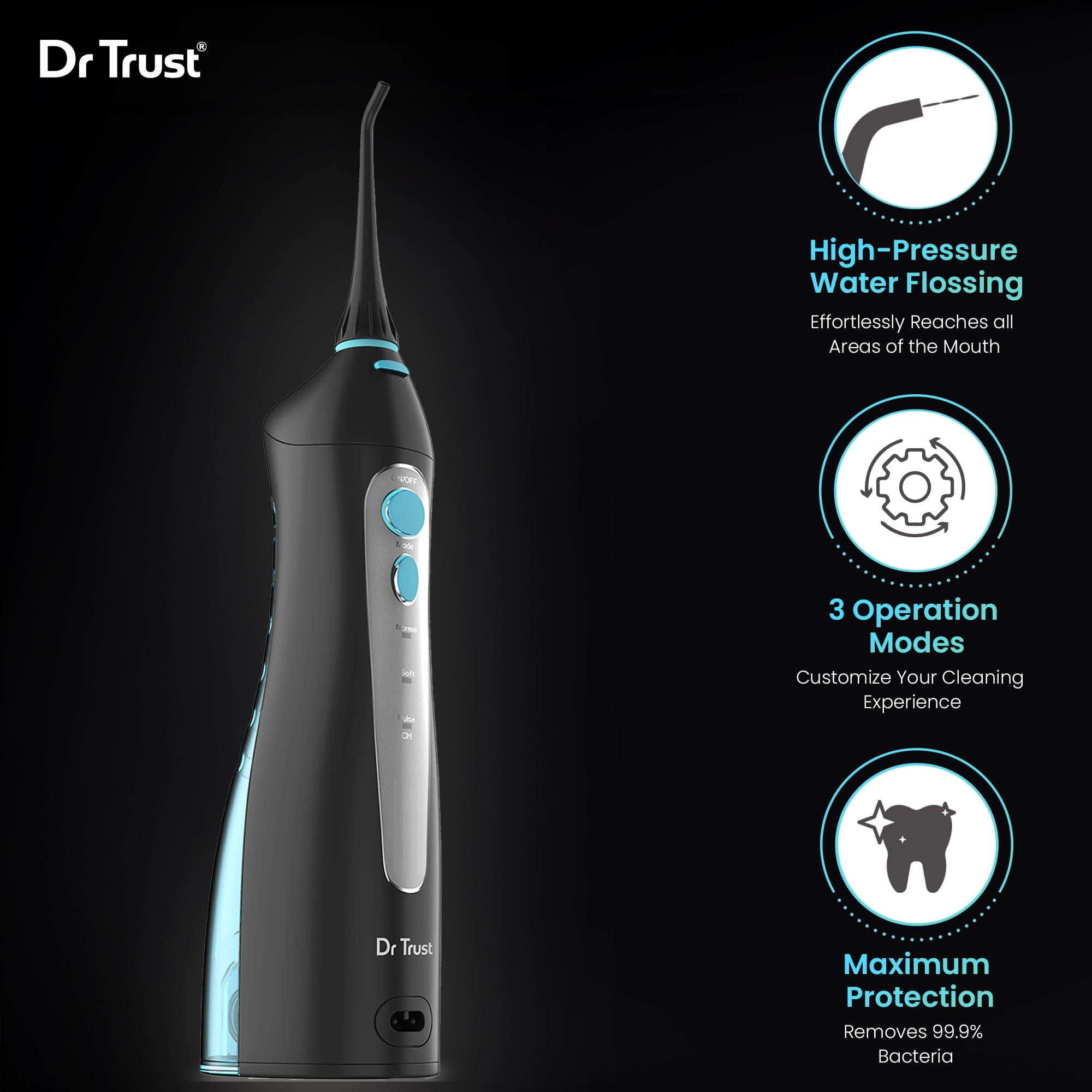 Dr Trust USA Oral Irrigator 310 - Professional Water Flosser for Teeth Cleaning, Dental Care & Gum Health | Perfect for Home Use & Travel | Removes Plaque & Improves Oral Hygiene