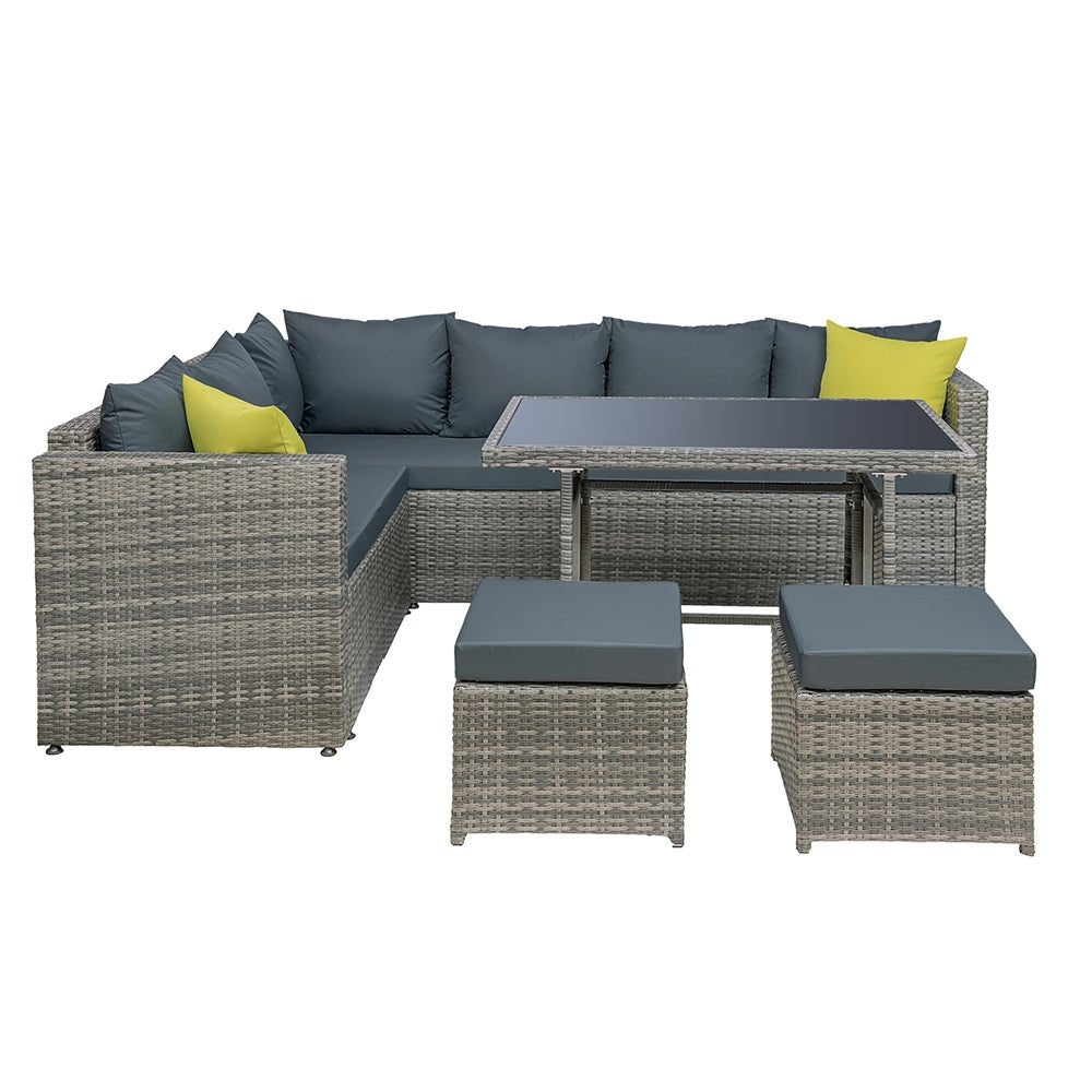 Hamilton 8-Piece Corner Outdoor Dining Set - Weather-Resistant Grey Patio Furniture for Backyard, Garden, and Poolside Entertaining