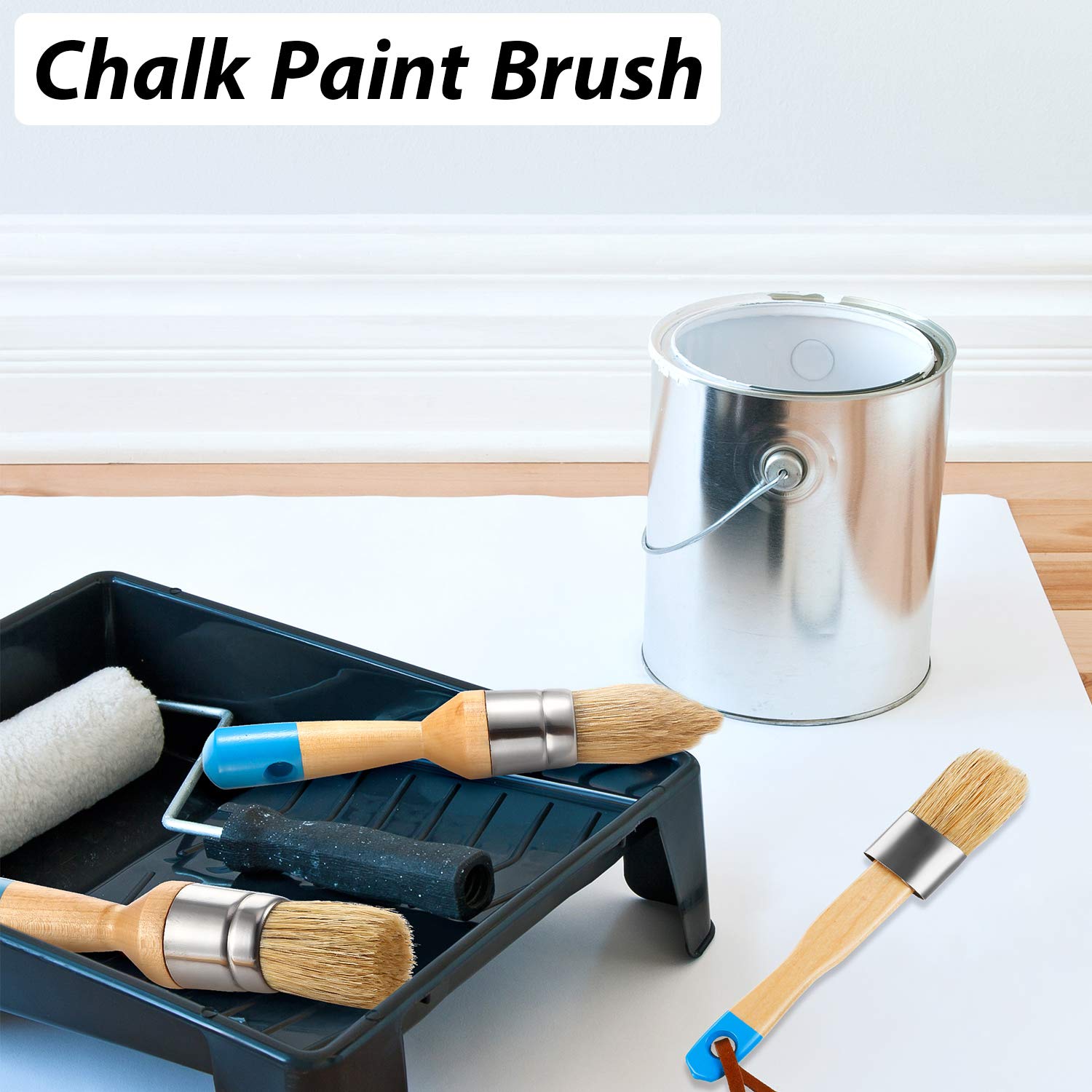 ABIYX 3-Piece Chalk & Wax Paint Brush Set - Flat, Pointed & Round Bristle Stencil Brushes for Wood Furniture, DIY Home Decor & Craft Projects (Blue) - Perfect for Distressed Finishes, Chalk Painting & Wax Application