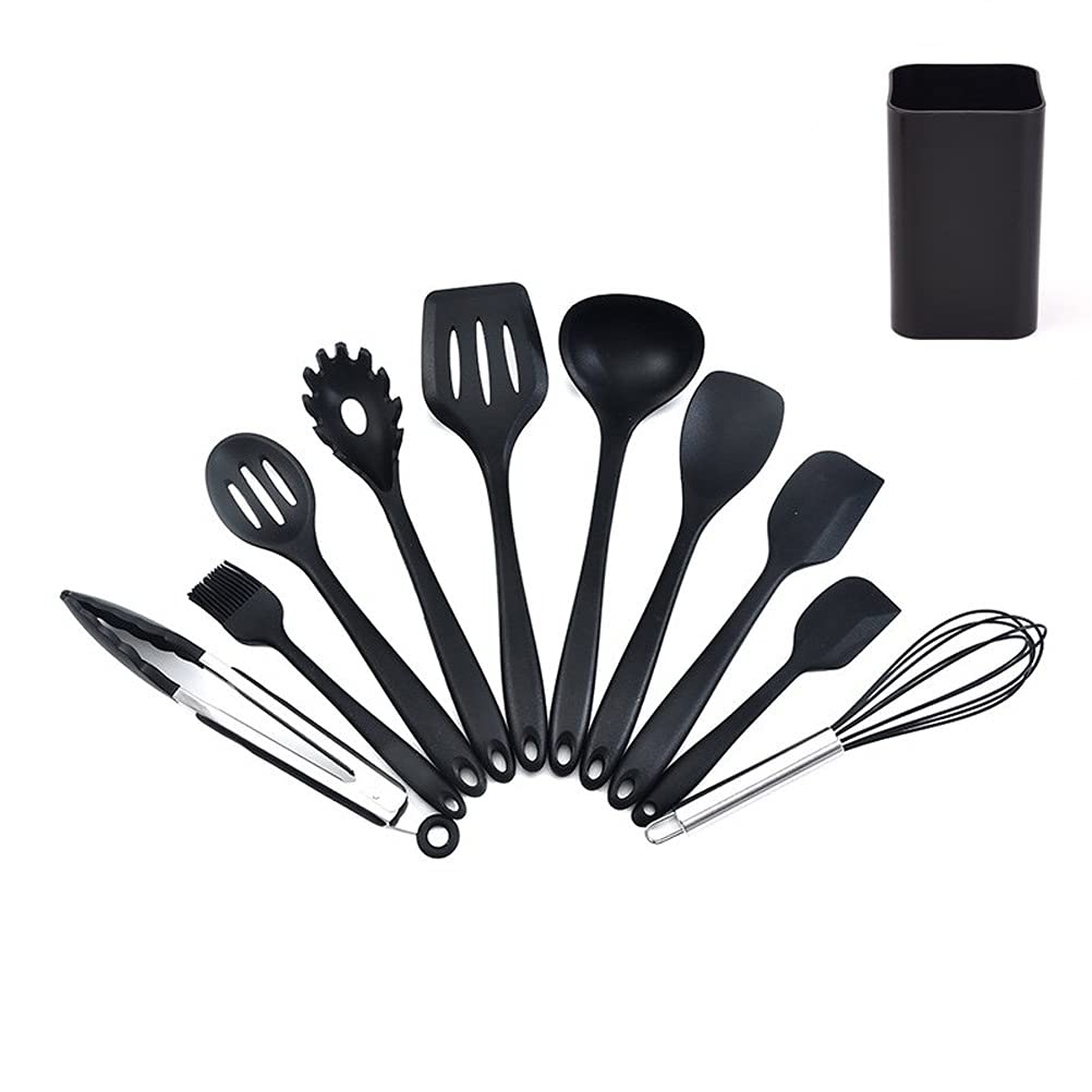 10/11PCS Silicone Kitchen Utensil Set - Non-Stick Cookware Tools with Spatula, Ladle, Egg Beater, Spoon & More - Heat Resistant & BPA Free for Baking, Cooking, Frying - Perfect Gift for Home Chefs (Gray/Black)
