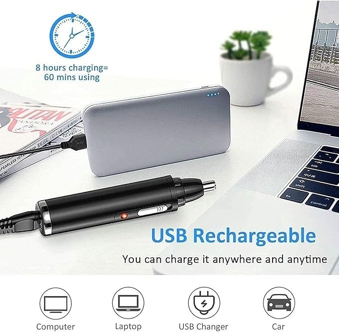 4 in 1 Nose and Ear Hair Trimmer for Men - USB Rechargeable, Waterproof, Dual Edge Blades for Easy Cleaning - Portable Grooming Kit for Travel, Home & Gym Use - Black