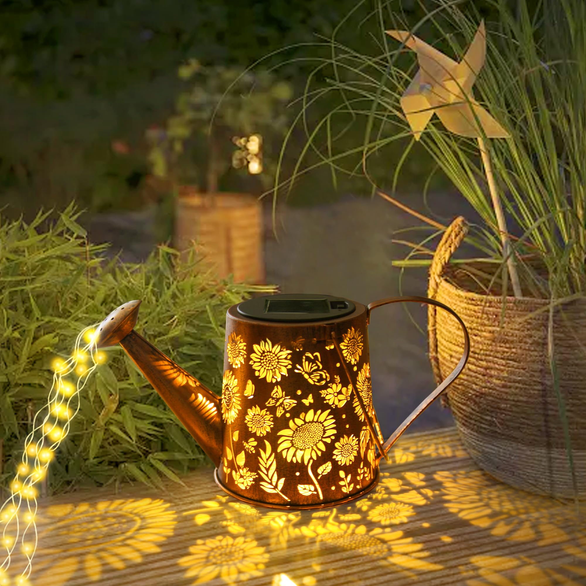 Solar Watering Can with LED Lights - Waterproof Hanging Solar Garden Decor for Outdoor Yard, Porch, Backyard, Pathway & Walkway (Sunflower Design) - Perfect for Garden Decorations, Landscape Lighting & Evening Ambiance