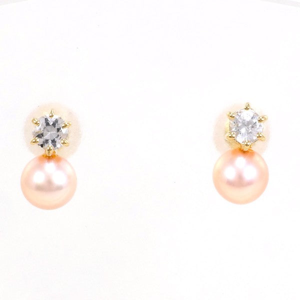 18K Yellow Gold Pearl & White Sapphire Stud Earrings for Women - Elegant Dangle Jewelry for Weddings, Parties & Special Occasions