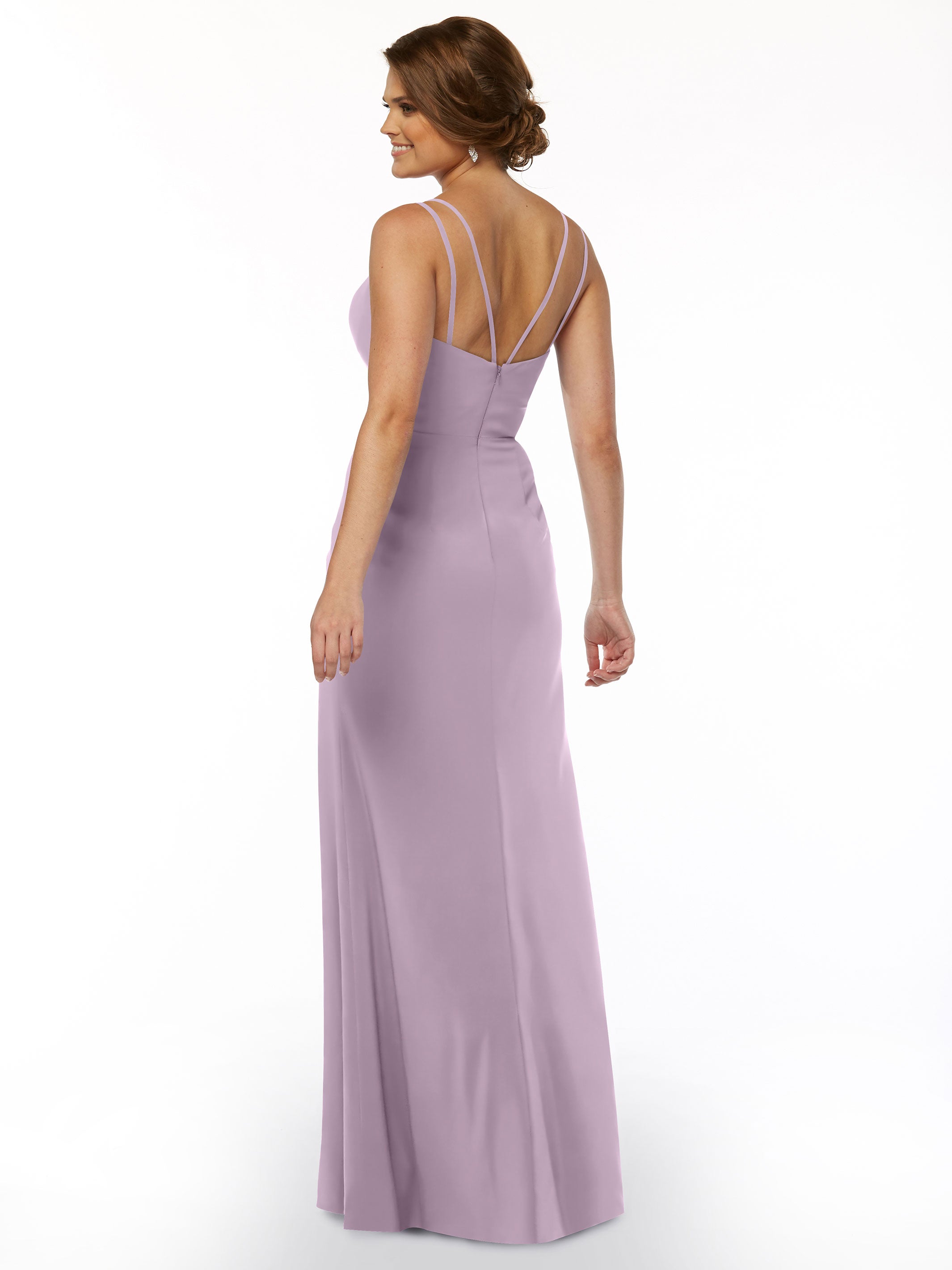 Elegant 83030 Sheath Stretch Chiffon Bridesmaid Dress with Bateau Neckline & High Slit - Perfect for Weddings, Formal Events & Evening Parties