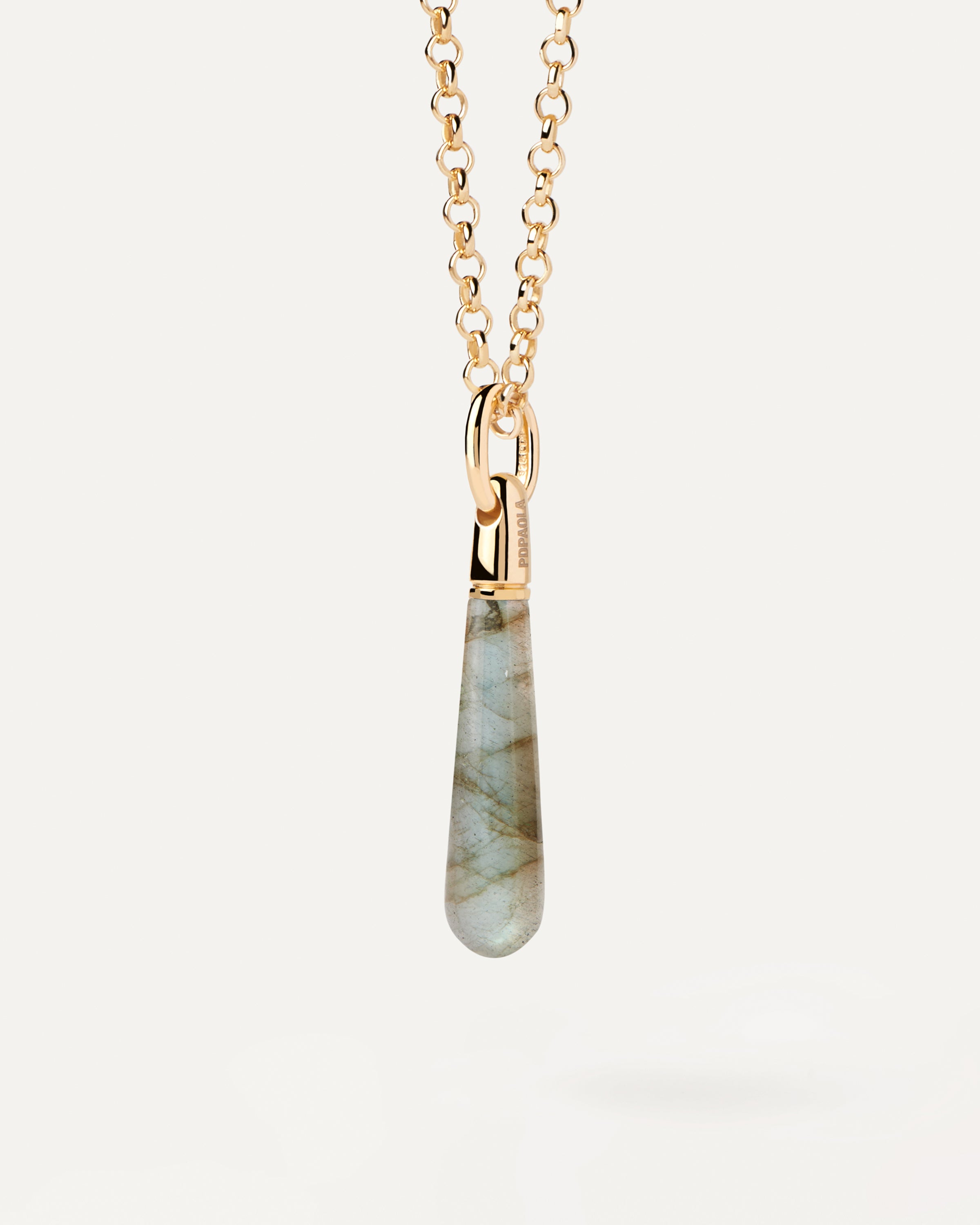 Natural Labradorite Large Drop Pendant Necklace - Healing Crystal Jewelry for Women, Spiritual Protection & Energy Balance | Perfect for Meditation, Yoga & Everyday Wear