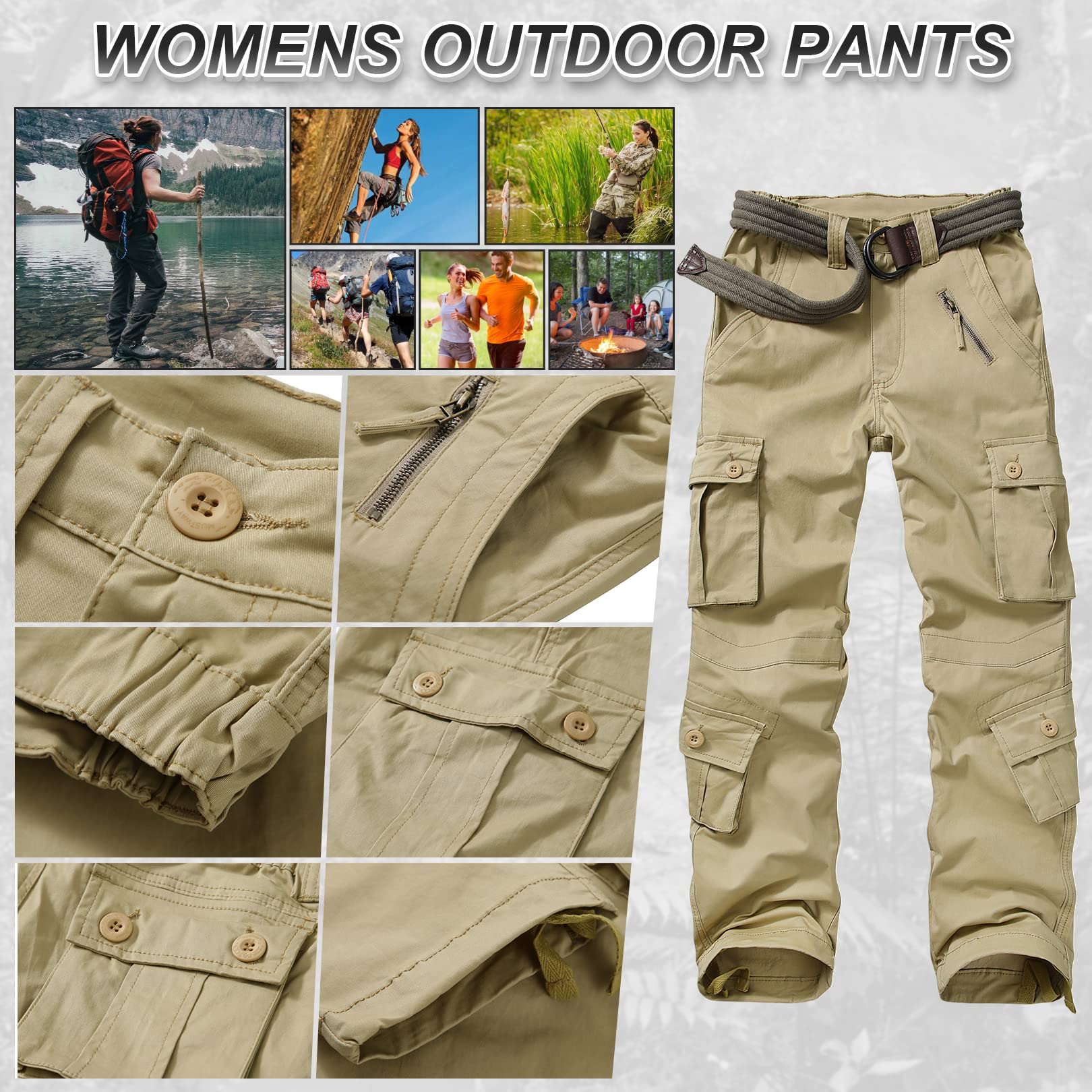 Alfiudad Women's Cargo Pants with Multiple Pockets - Tactical Military Hiking Combat Work Pants for Outdoor, Hiking, Camping & Casual Wear