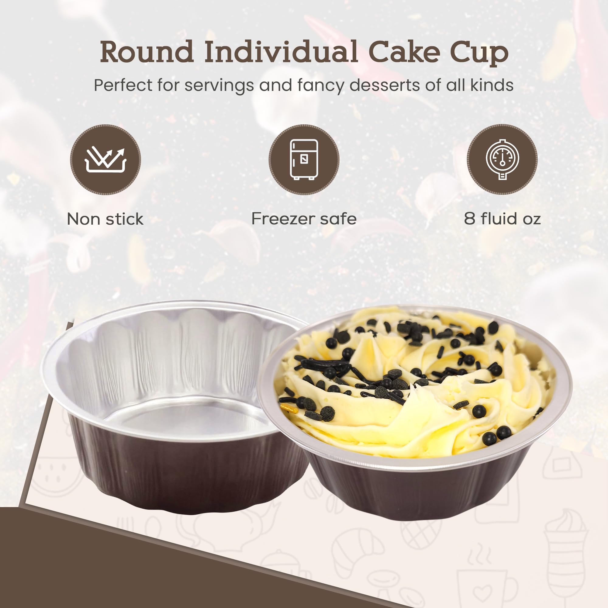 KitchenDance 8 oz Disposable Aluminum Foil Pie Pans - Round Mini Baking Tins for Cakes, Cupcakes & Desserts - No Lids, Vibrant Colors & Scalloped Edge - Perfect for Parties, Picnics & Meal Prep (Pack of 50) - A8NL