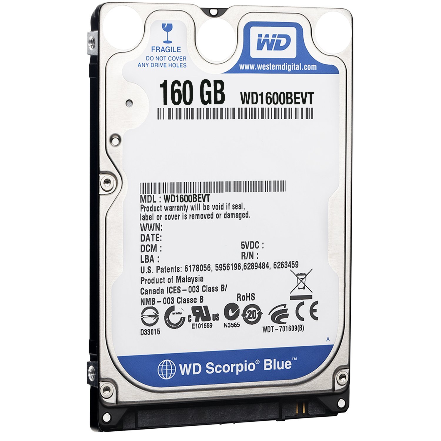 Western Digital WD1600BEVT 160GB 5400RPM SATA 8MB Cache 2.5-Inch Laptop Hard Drive (Renewed) - Perfect for Notebook Upgrades, External Storage & Data Backup