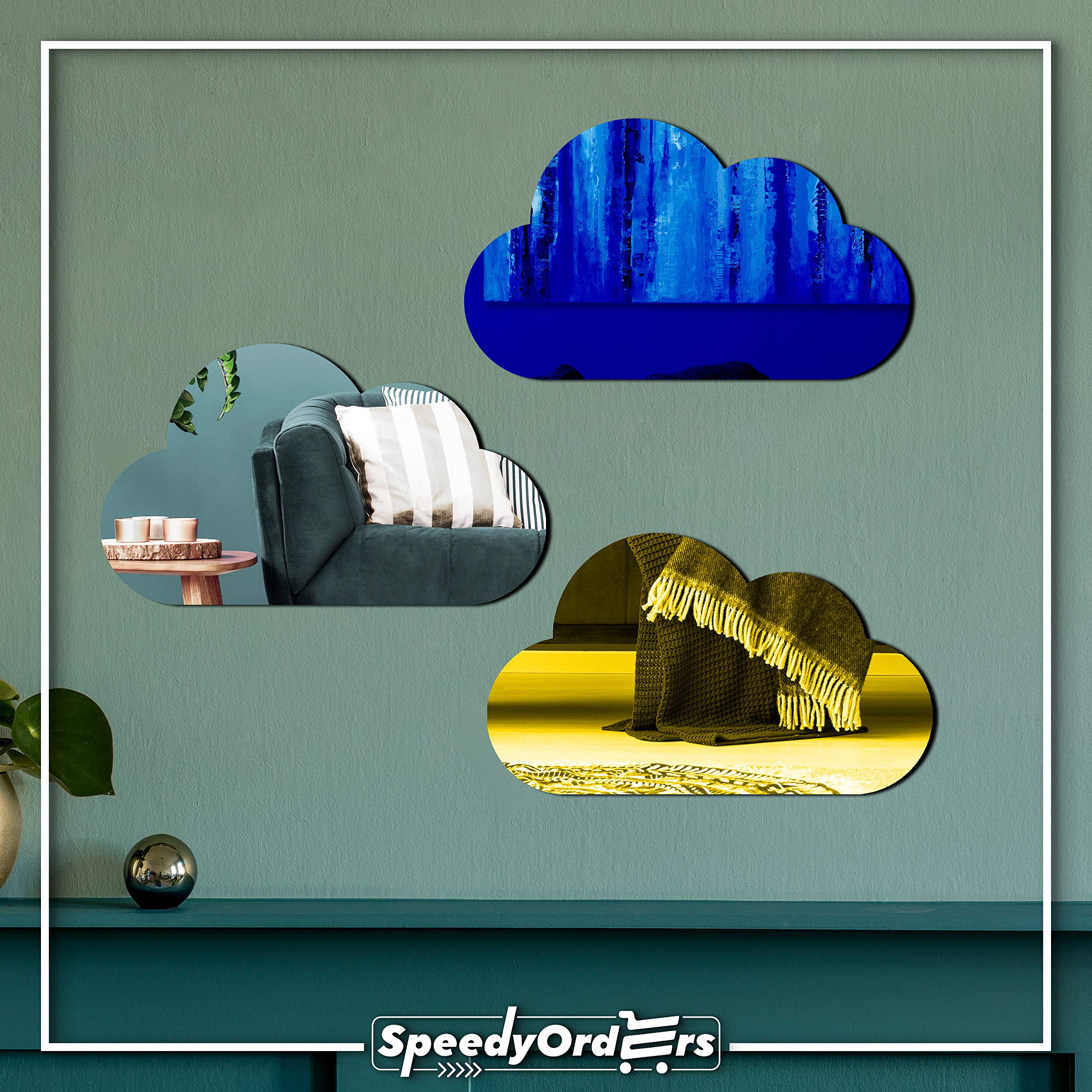 Modern Cloud Shaped Wall Mirror - 20 x 11.6 Inches Cobalt Blue Minimalist Decor for Living Room, Bedroom & Bathroom | Unique Home Decoration & Wall Art Gift Idea
