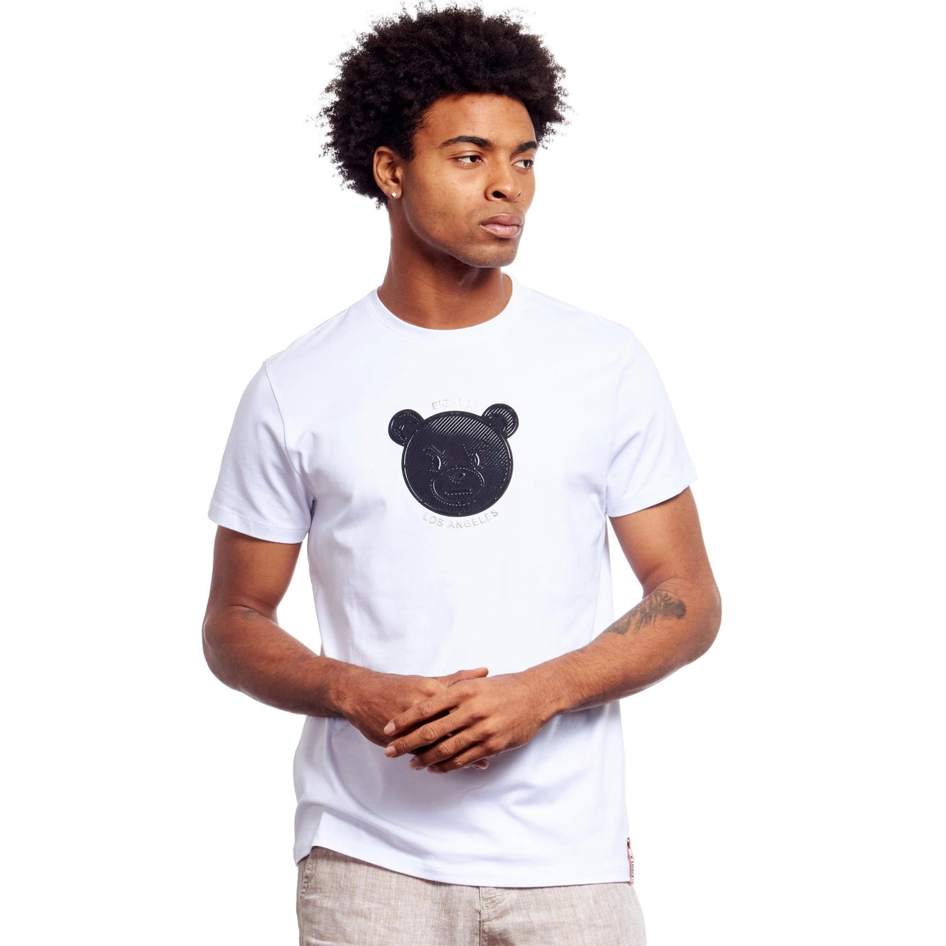 Eight X Bad News Bear Textured Graphic T-Shirt - White | Vintage Inspired Casual Tee for Men & Women | Perfect for Streetwear, Concerts, and Everyday Outfits