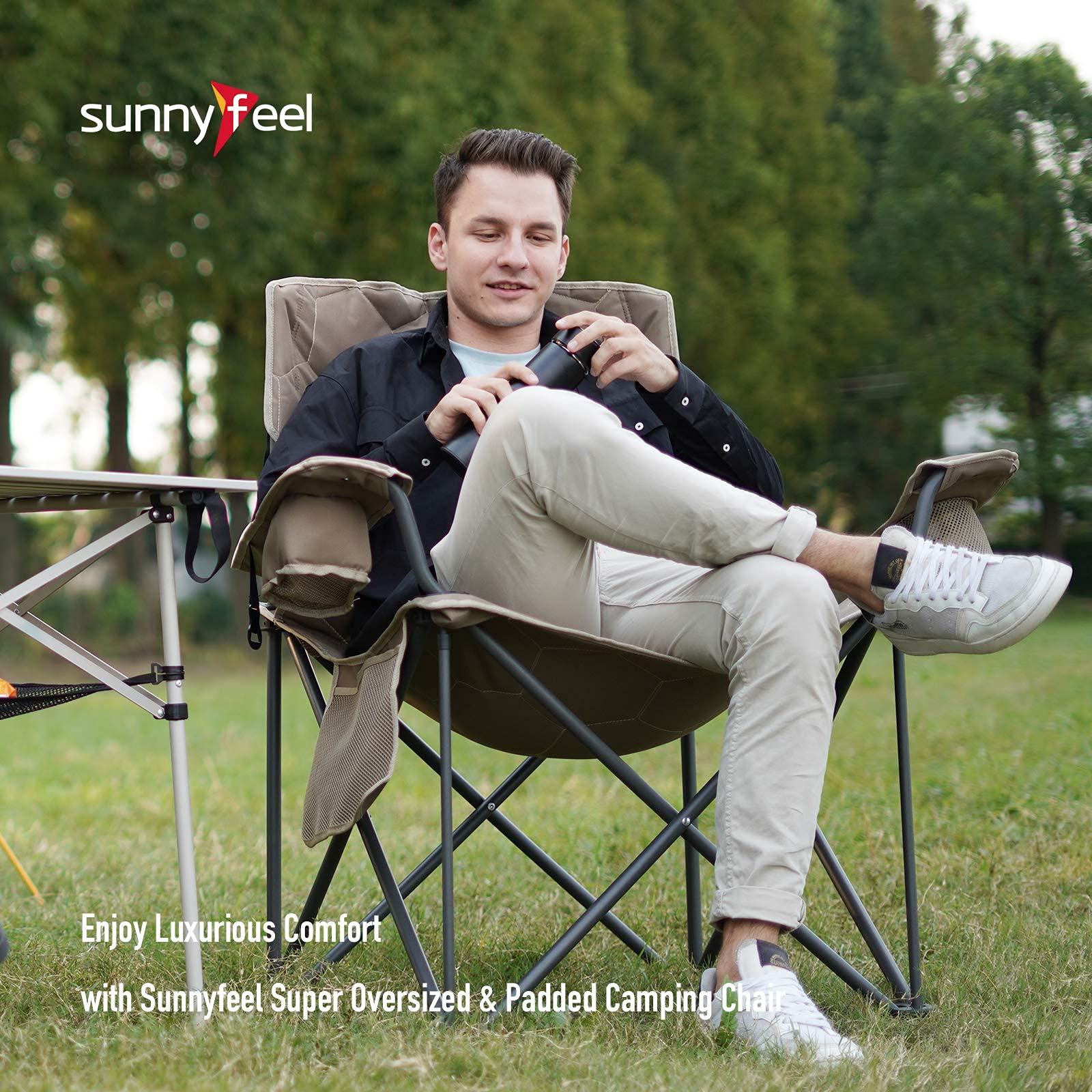XXL Oversized Camping Chair Heavy Duty 500 LBS Capacity - Extra Wide Folding Chair for Big & Tall Adults Over 6'4 - Padded Portable Lawn Chair with Cup Holder, Armrests & Storage Pocket - Perfect for Outdoor Camping, Beach, Picnics, Sporting Events & Backyard Relaxation