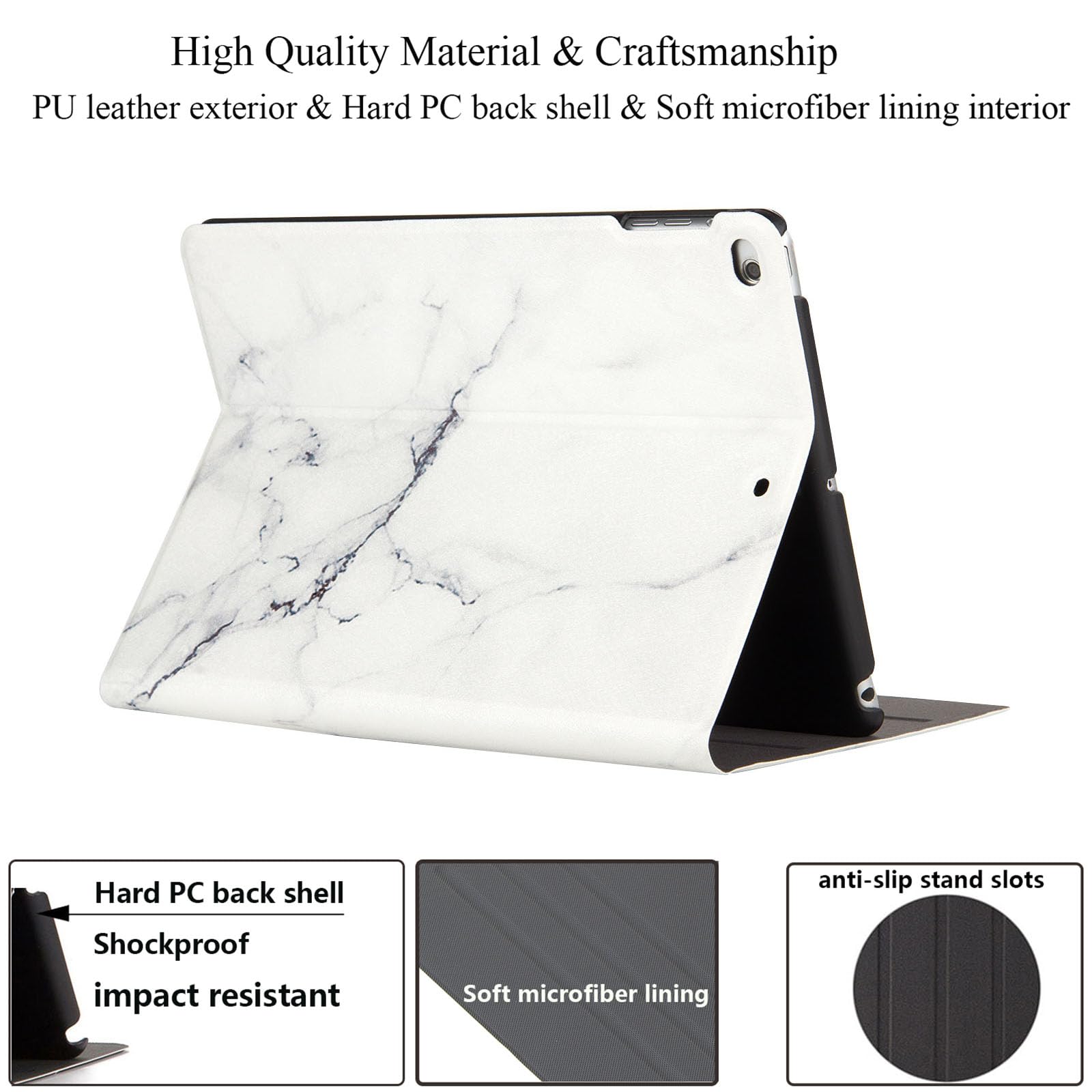 Premium Shockproof Case for Apple iPad 9.7 inch (iPad 5th/6th Gen 2017/2018 & iPad Air/Air 2) - Slim Synthetic Leather Folio Cover with Auto Wake/Sleep, Multi-Angle Stand & TPU Shell - Perfect for Work, Study & Travel (White Map Design)