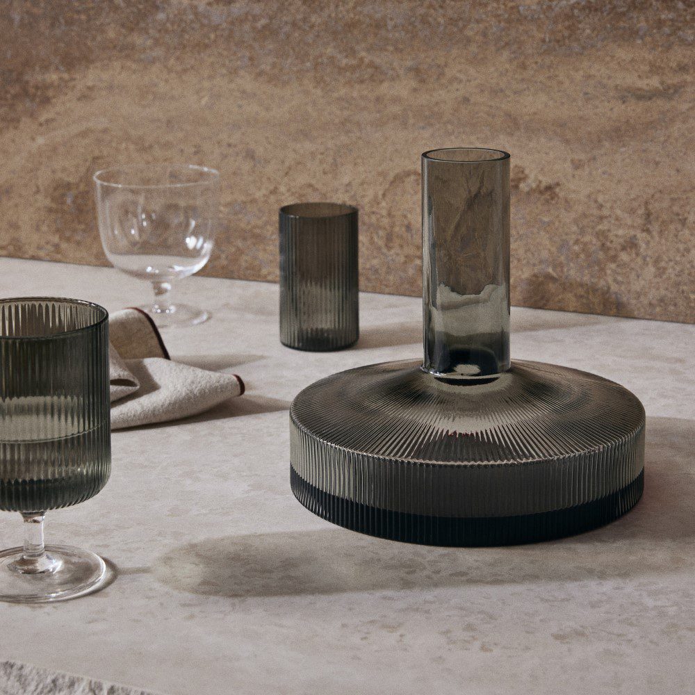FERM LIVING Ripple Wine Carafe - Elegant Smoked Grey Glass Decanter for Wine Lovers | Perfect for Dinner Parties, Gifts & Home Bar Accessories