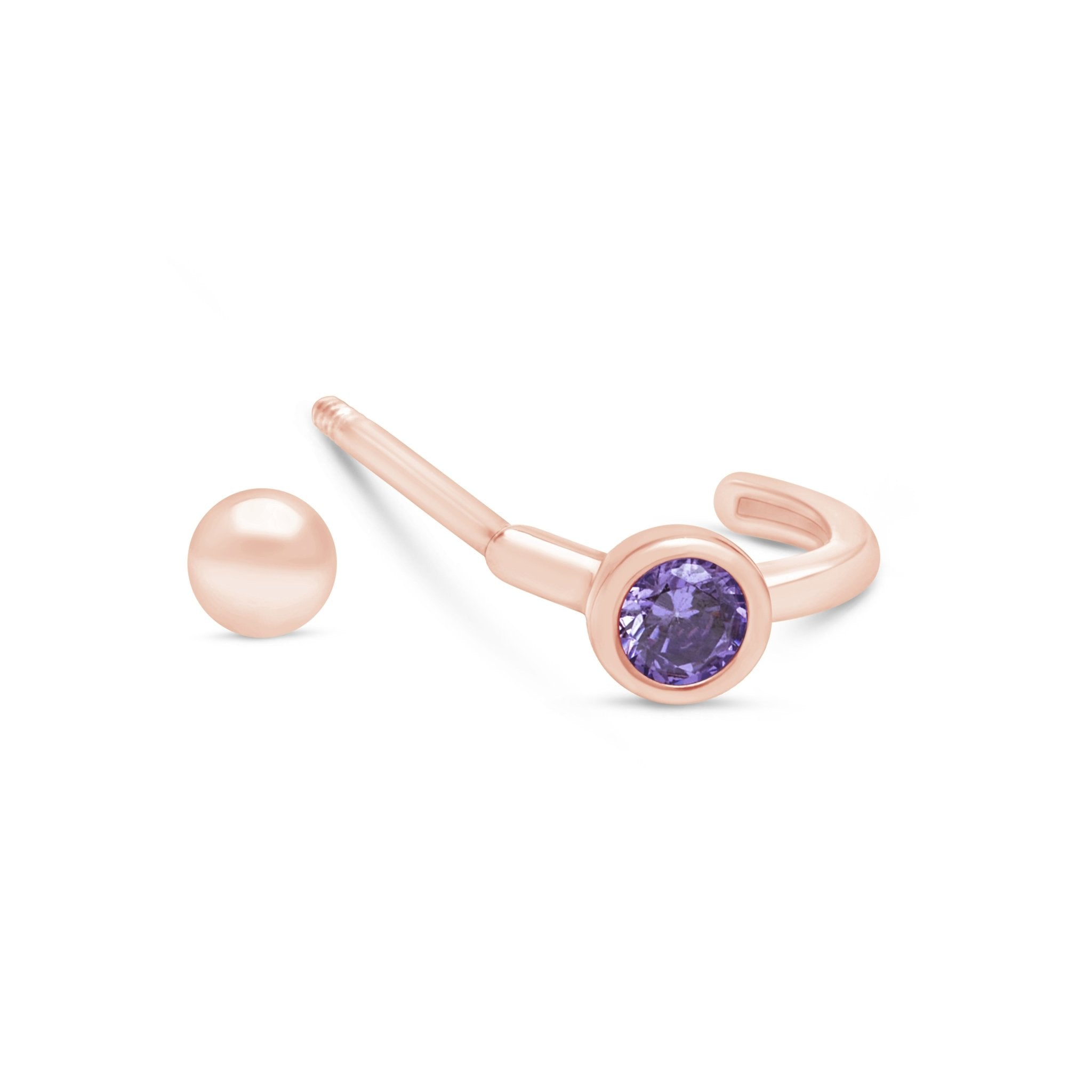 14K Rose Gold Amethyst Huggie Hoop Earrings for Women - Dainty Everyday Jewelry, Perfect for Work, Date Night & Special Occasions