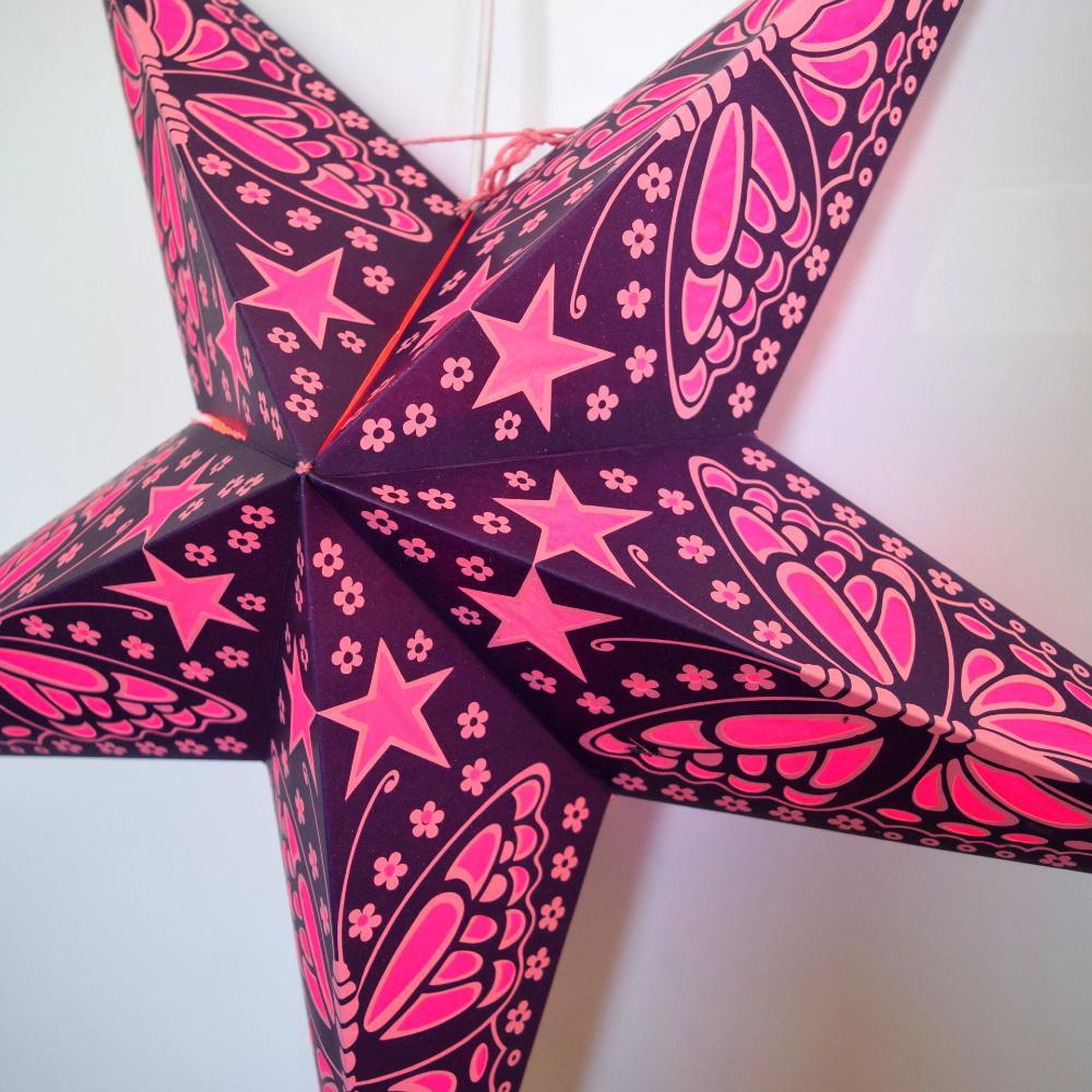 24-Pack Purple Pink Butterfly Star Paper Lanterns for Wedding & Party Decorations - Elegant Hanging Ceiling Decor for Baby Showers, Birthday Parties, and Home Decor