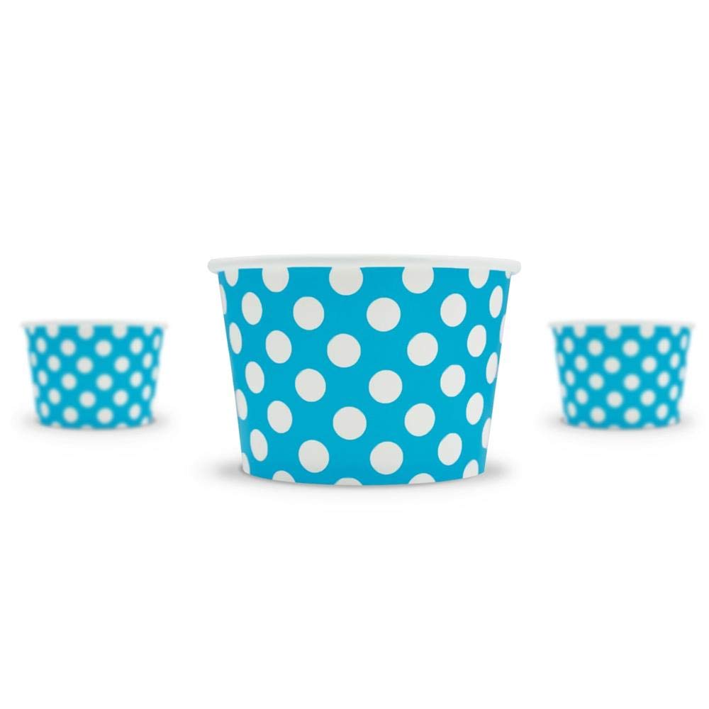 UNIQ 1000-Count 8 oz Blue Polka Dot Disposable Paper Ice Cream Cups | Eco-Friendly Dessert Bowls for Ice Cream, Gelato & Frozen Yogurt | Perfect for Parties, Catering & Ice Cream Shops