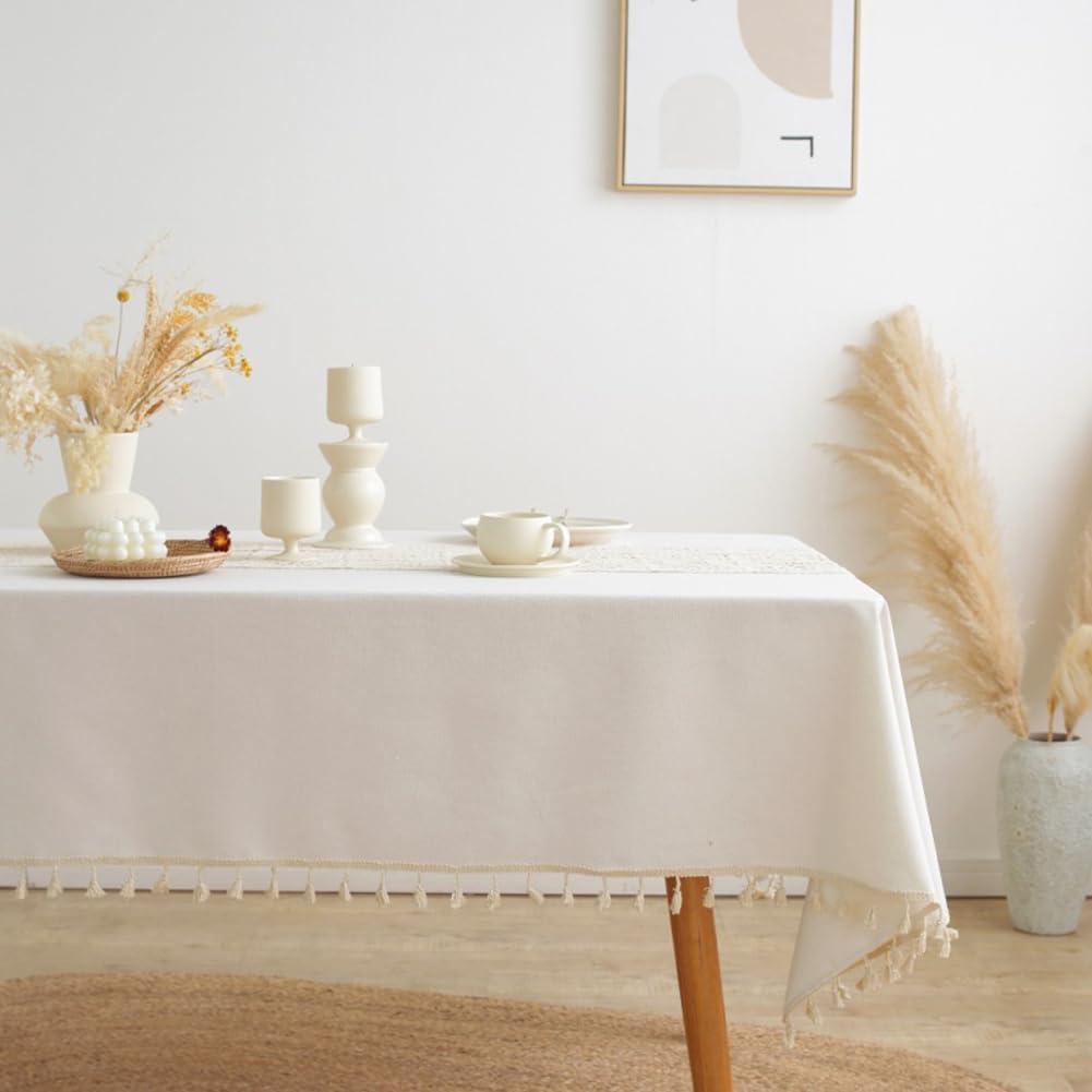 AMZALI Farmhouse Tablecloths - Washable Rectangle Dining Table Cover, Dust-Proof Crochet Patchwork Tablecloth for Kitchen, Wedding, Party & Banquet - Beige - Perfect for Rustic Decor, Holiday Gatherings & Everyday Dining