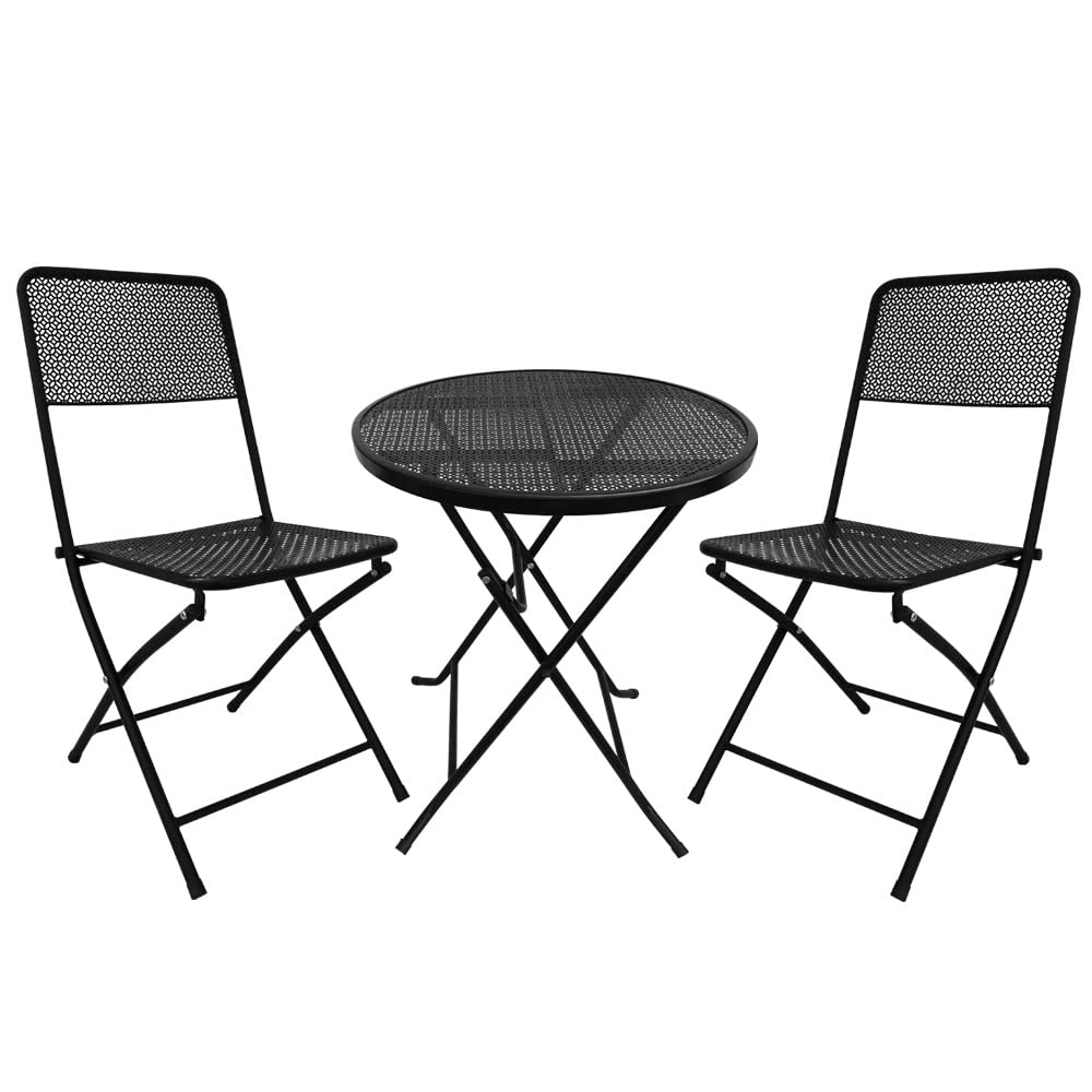 Premium Steel Patio Bistro Set - 3 Piece Folding Outdoor Furniture with Table & Chairs, Weather-Resistant Black Metal Garden Set for Balcony, Deck or Backyard Dining