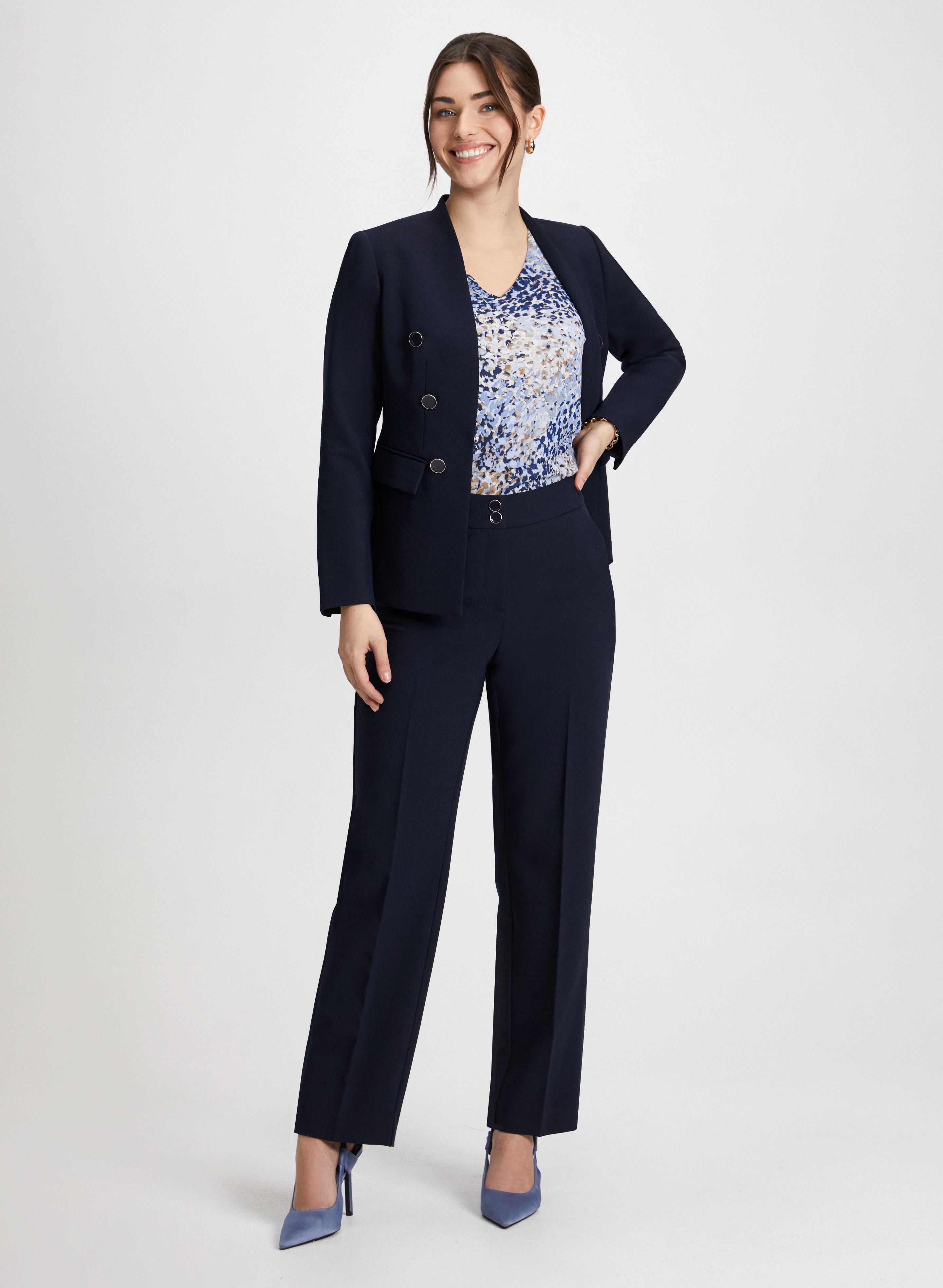 Elegant Double Breasted Blazer & Wide Leg Pants Set - Women's Formal Office Wear & Business Attire for Professional Occasions