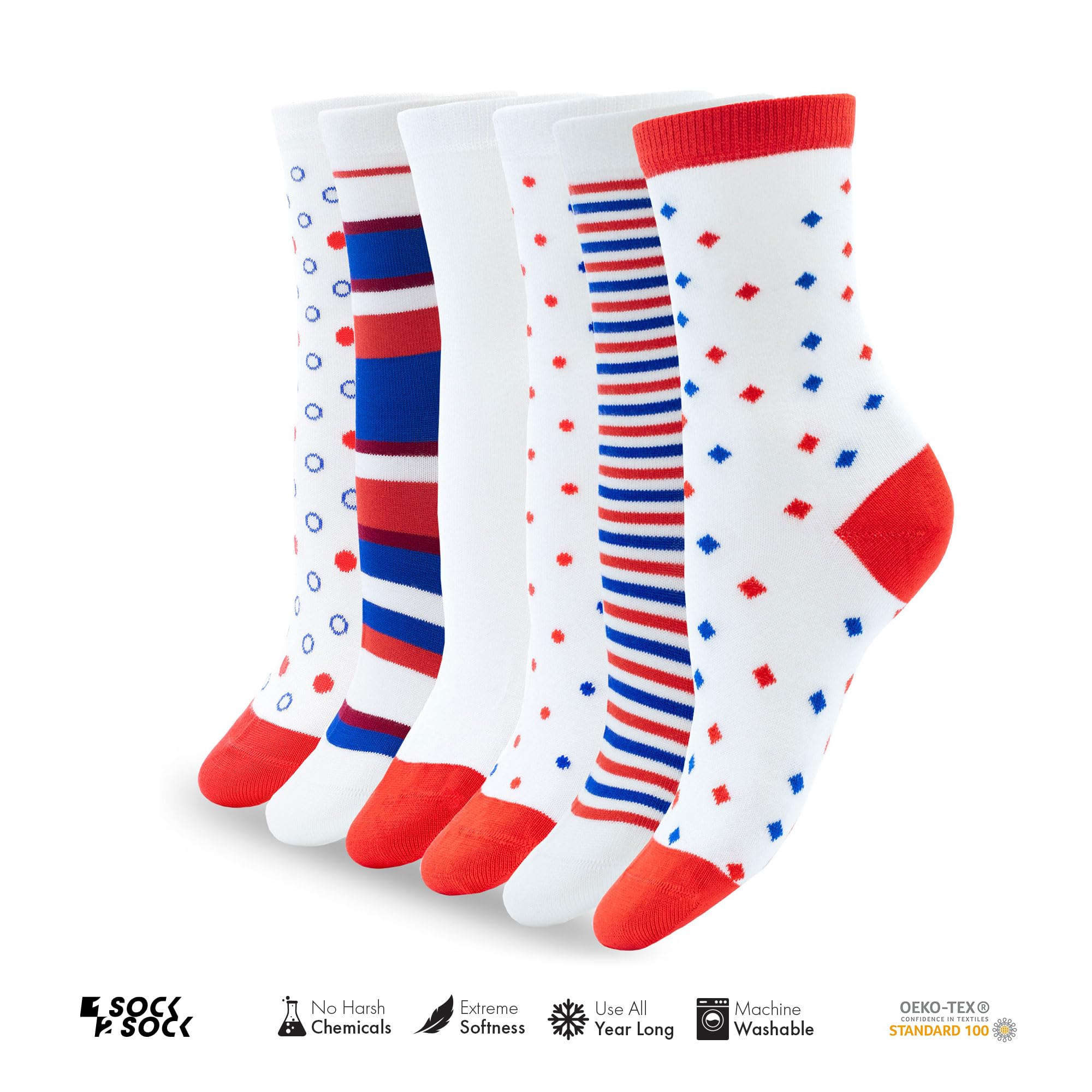 1SOCK2SOCK - Women's 6 Pack Bamboo Crew Socks - Soft, Breathable, Eco-Friendly Fashion Socks for Women US Size 6-10 - Perfect for Casual Wear, Work, Yoga & Everyday Comfort