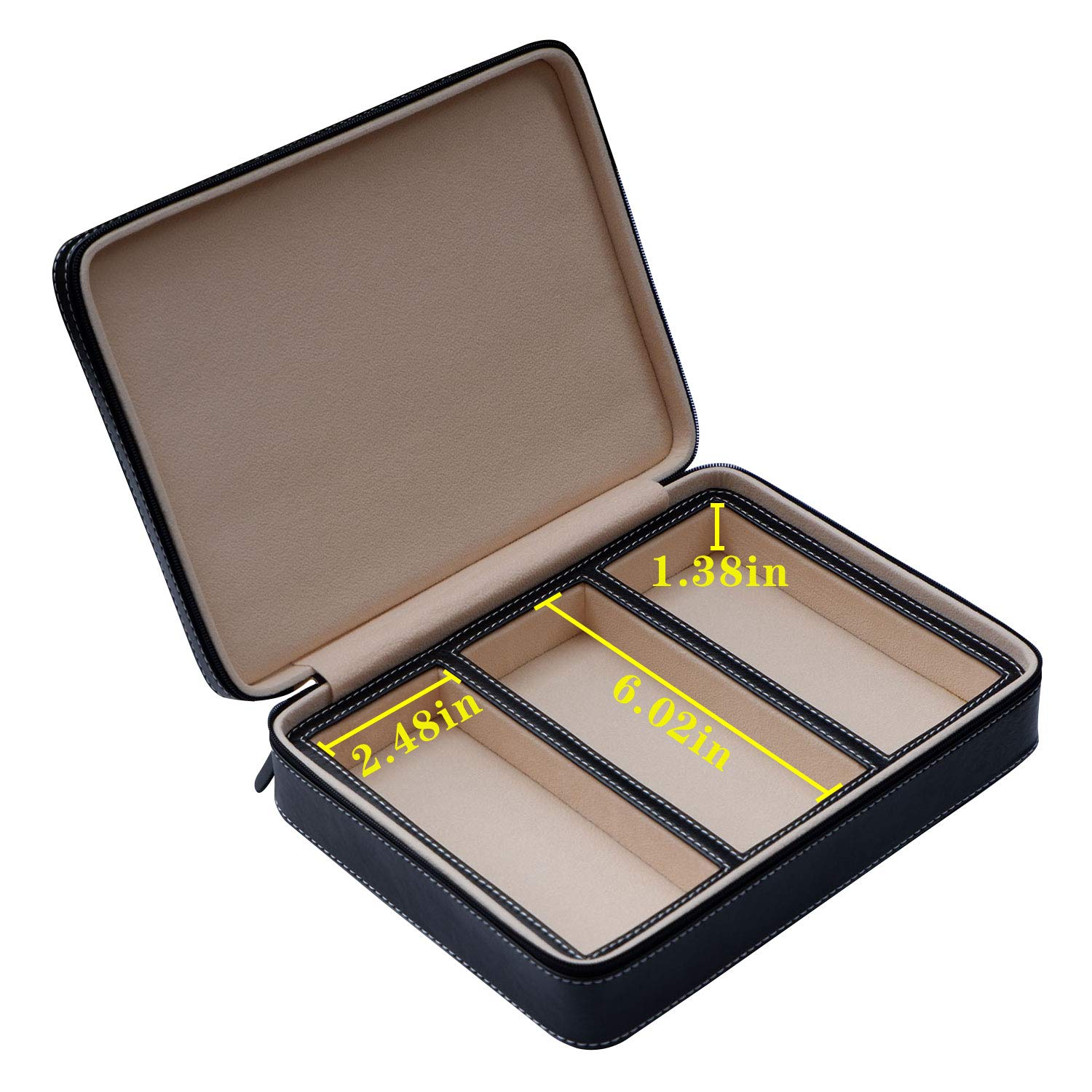 Beaufort 3-Slot PU Leather Eyeglass Case - Sunglasses Storage Box & Jewelry Display Organizer with Watch Compartment for Men & Women | Perfect for Travel, Home Decor, and Gift Giving