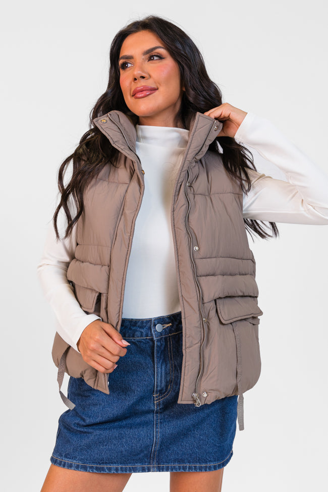 Won Me Over Mushroom Oversized Puffer Vest - Winter Warm Quilted Jacket for Women | Cozy Outdoor Hiking & Casual Streetwear Fashion
