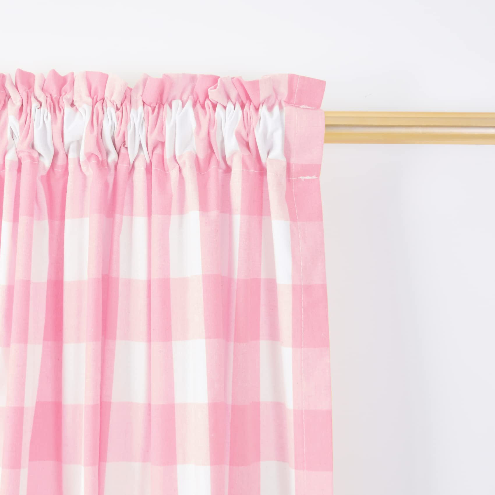 Buffalo Plaid Cafe Curtains 30 Inches Long - 2 Panels with Rod Pocket, Gingham Check Short Half Window Curtains for Kitchen & Bathroom - Pink & White - Perfect for Small Windows, Farmhouse Decor, and Cozy Home Styling