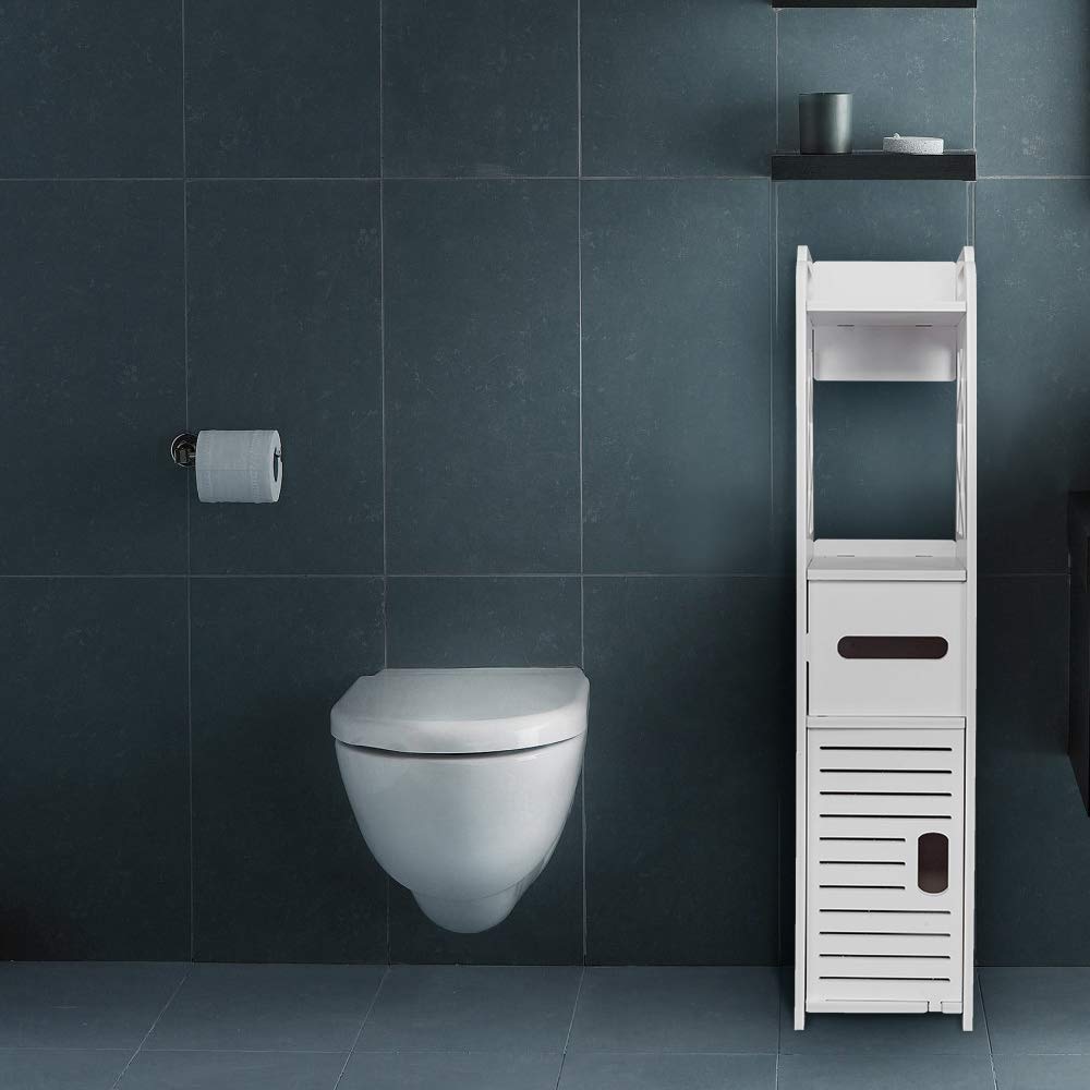 Waterproof Bathroom Floor Cabinet - 7.09 x 7.87 x 31.49 Inch Multi-Compartment Storage Organizer Rack (Style B) for Bath Towels, Toiletries & Cleaning Supplies - Perfect for Small Bathrooms, Laundry Rooms & Closets