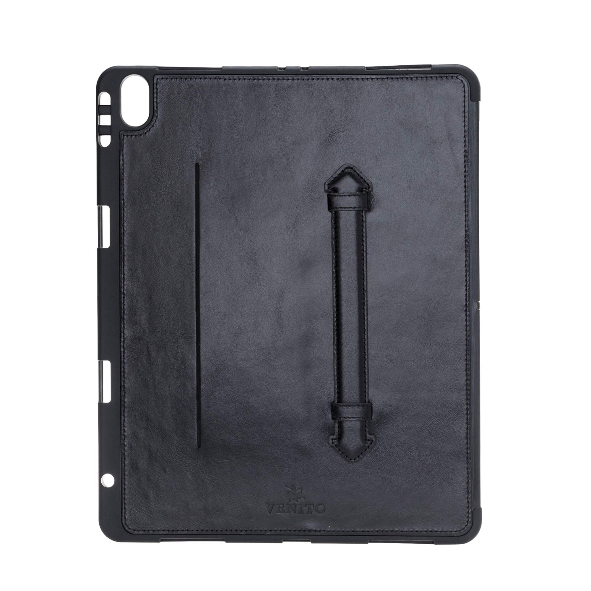Premium Lecce Leather iPad Pro 12.9 Case (2018 3rd Gen) - Slim Wallet Stand Cover with Flex Handle - Rustic Black - Perfect for Business Travel & Daily Use