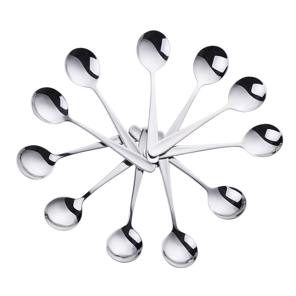 Premium 18/10 Stainless Steel Bouillon Round Soup Spoons - Set of 12, Mirror Polished Silverware for Fine Dining, Restaurants & Home Entertaining - Durable & Dishwasher Safe