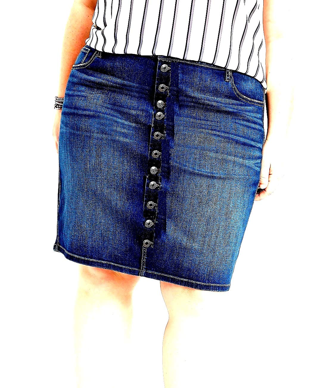 Jack David Women's Plus Size Stretch Denim Button Front Skirt - Comfortable Twill Fabric in Sizes 1X, 2X, 3X - Perfect for Casual Outings, Office Wear & Weekend Errands