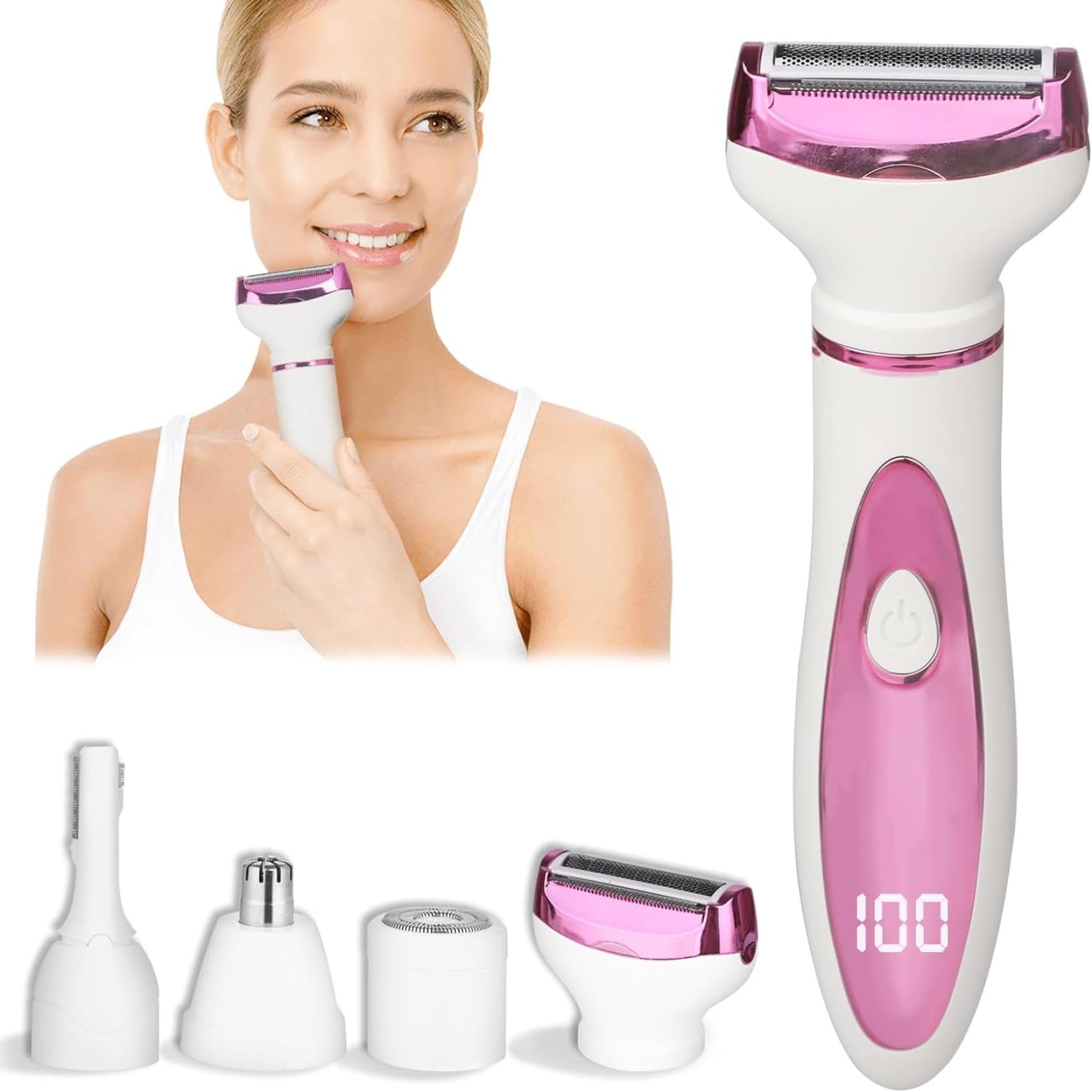 Professional 4-in-1 Rechargeable Electric Hair Trimmer for Men & Women - Painless Body Shaver, Facial Epilator & Bikini Grooming Kit for Legs, Underarms & Smooth Skin Care | Perfect for Home Use, Travel & Personal Grooming (Pink)