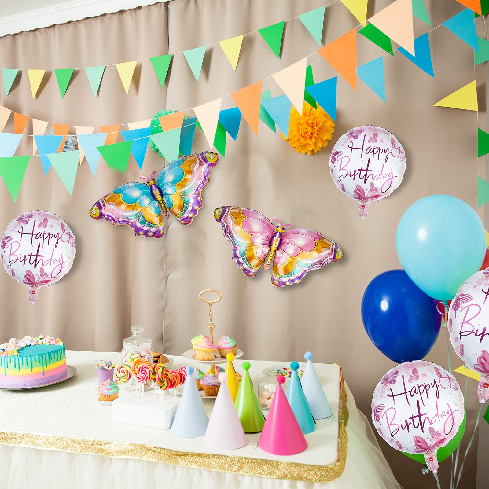 10 PCs Giant Pink & Purple Foil Butterfly Balloons for Birthday Party Decorations - Happy Birthday Party Supplies - Perfect for Baby Showers, Gender Reveals & Kids Birthday Parties