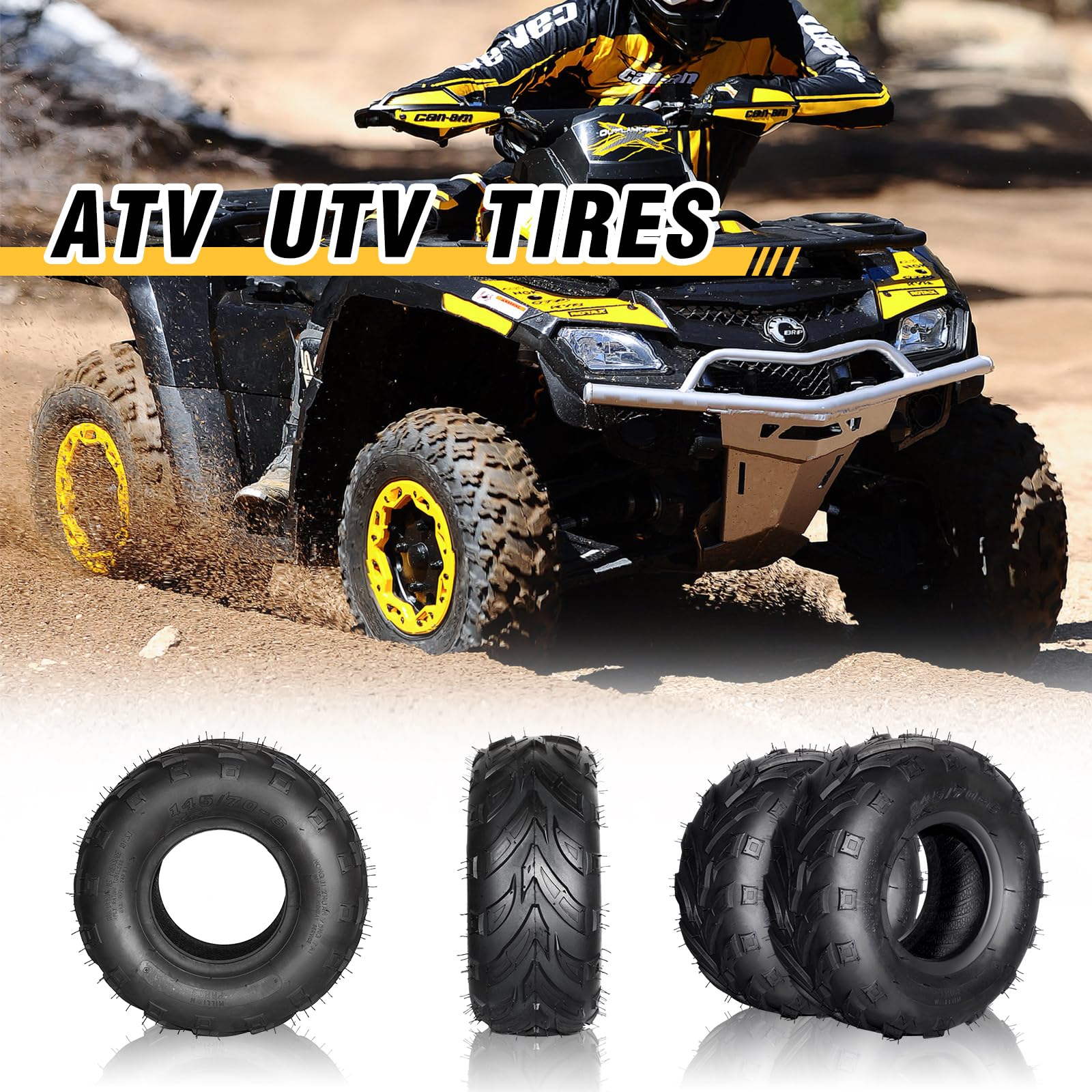 145/70-6 ATV UTV Go Kart Tires - 4 Ply Rated Tubeless Rubber Tires (Pack of 2) - Perfect for Off-Road Adventures, Trail Riding & All-Terrain Vehicles