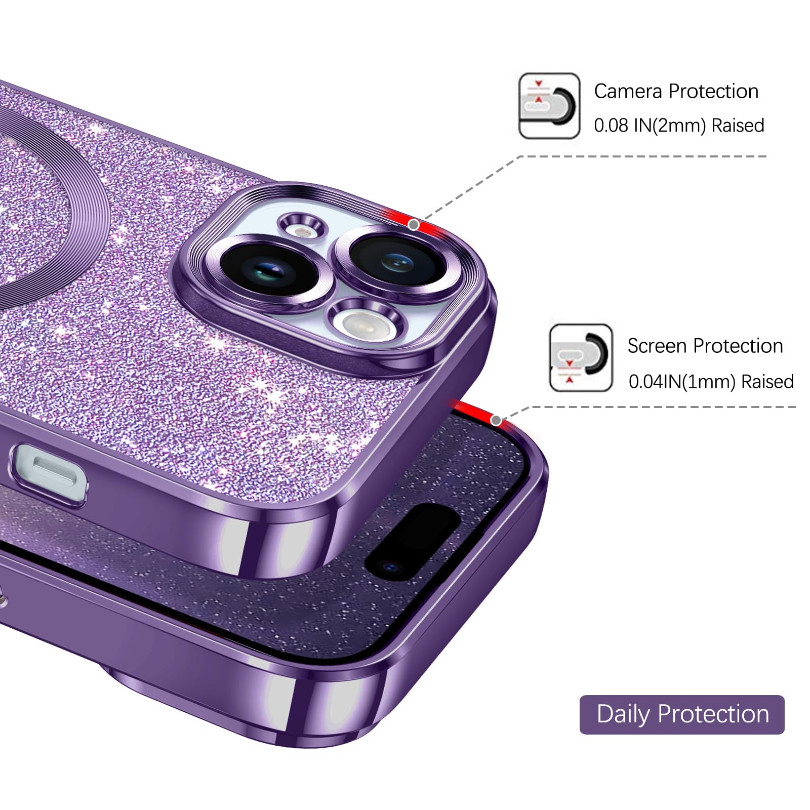 VENINGO iPhone 15 Case 6.1 Inch - Luxury Glitter Bling Shockproof Cover with MagSafe Compatibility, Full Body Protection & Camera Protection - Dark Purple Case for Women & Girls - Perfect for Daily Use, Parties & Gifting
