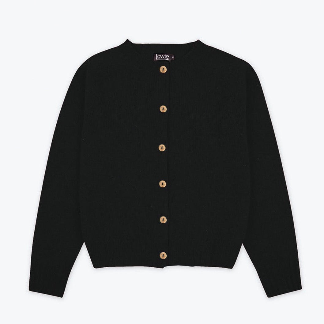 Lowie Black Brushed Boxy Cardigan for Women - Soft Oversized Knit Sweater | Cozy Fall Winter Layering Piece for Casual Outfits & Office Wear
