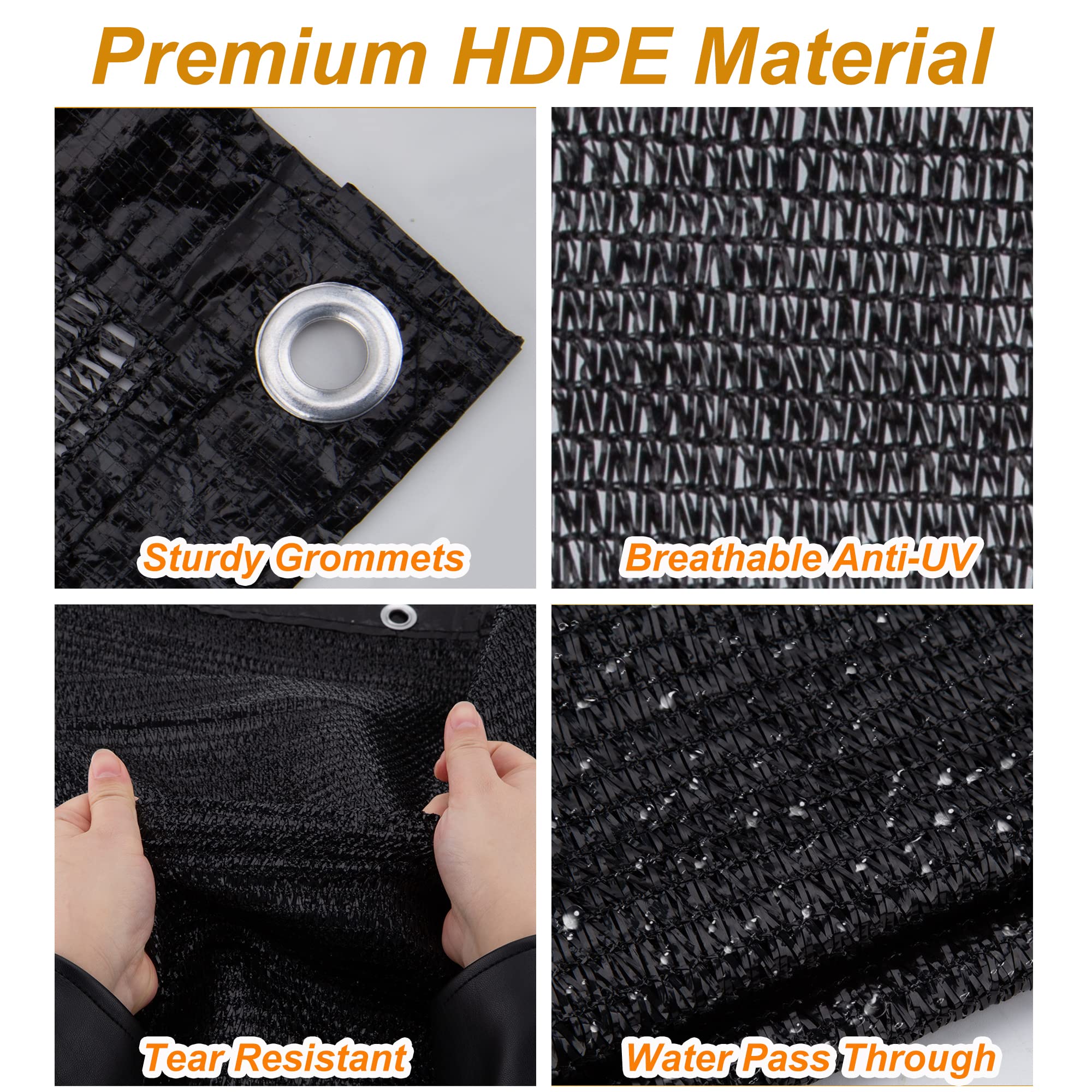 SPORTYOUTH 70% Shade Cloth - 10x20 ft Black UV Resistant Sunblock Mesh Tarp with Grommets | Heavy Duty HDPE Sun Shade Net for Garden, Greenhouse, Pergola, Patio, RV, Chicken Coop & Outdoor Canopy Protection